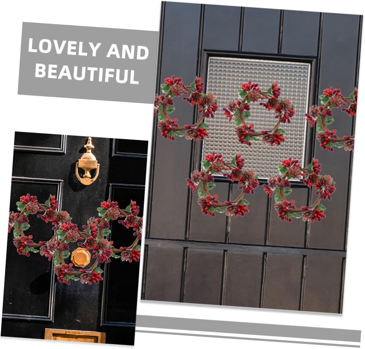 4pcs Christmas Candle Pine Cones and Berries Holiday Decor Set