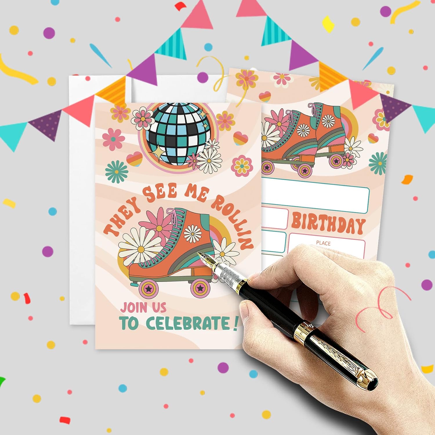 AEHIE 20 Set Roller Skating Birthday Invitations With Envelopes