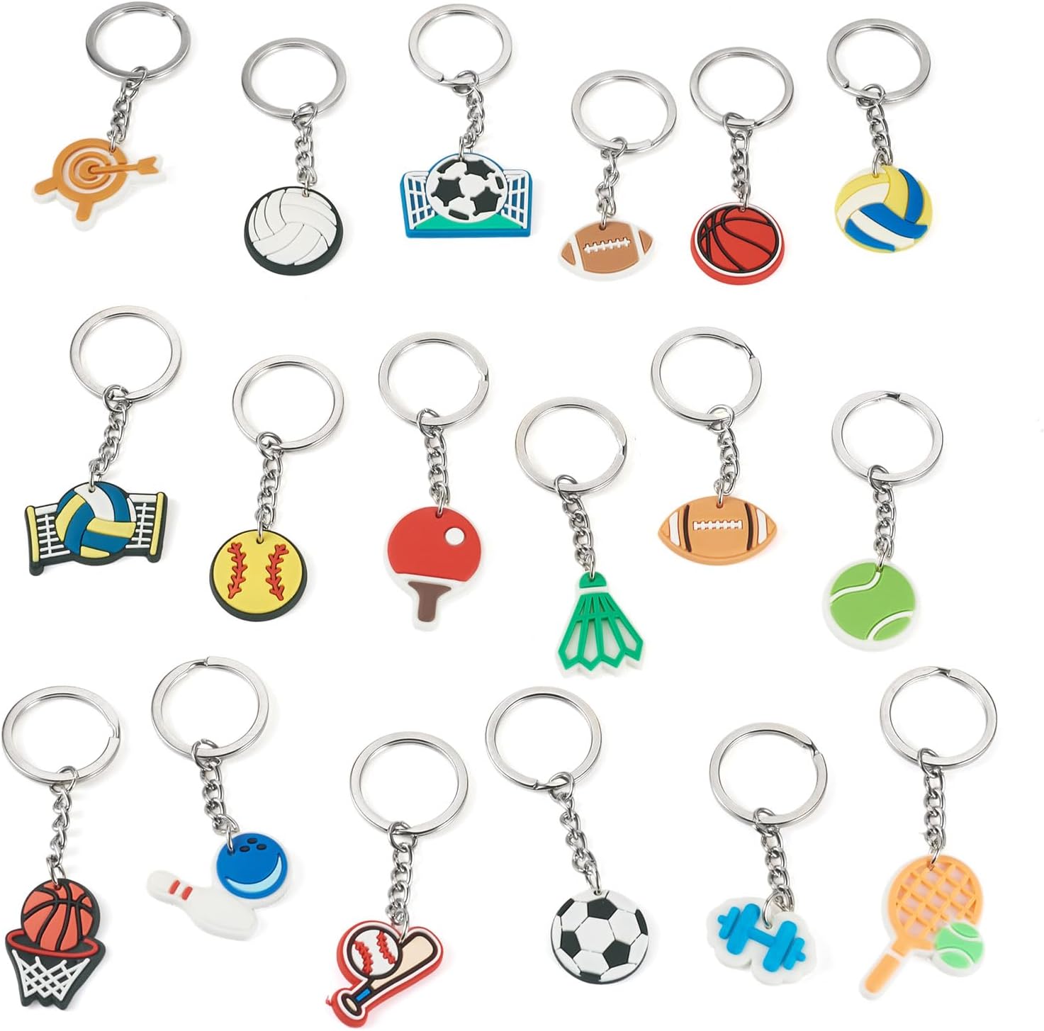 18PCS Sports Ball Keychains Bulk Assorted PVC Keychain Set