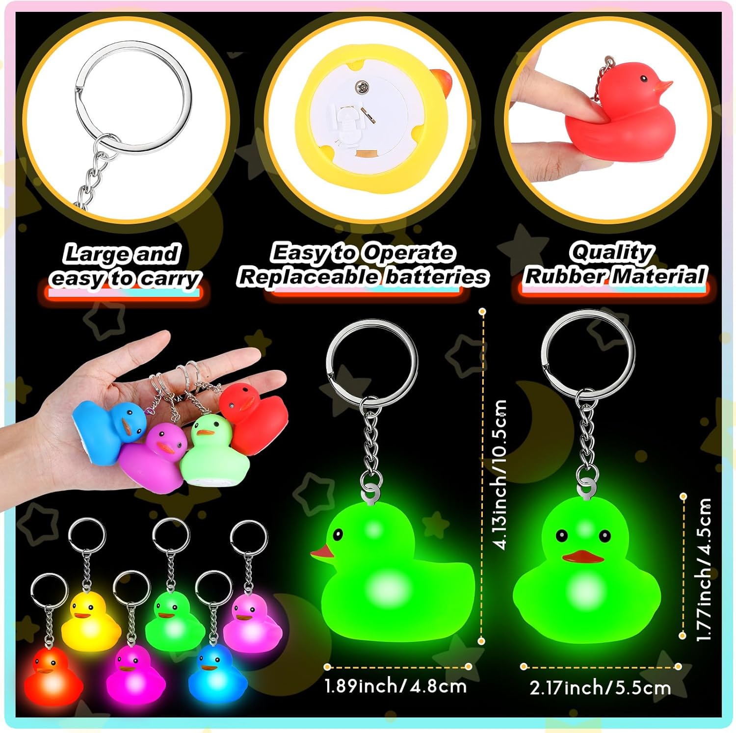 Deekin 48 Piece LED Light Rubber Duck Keychain Set