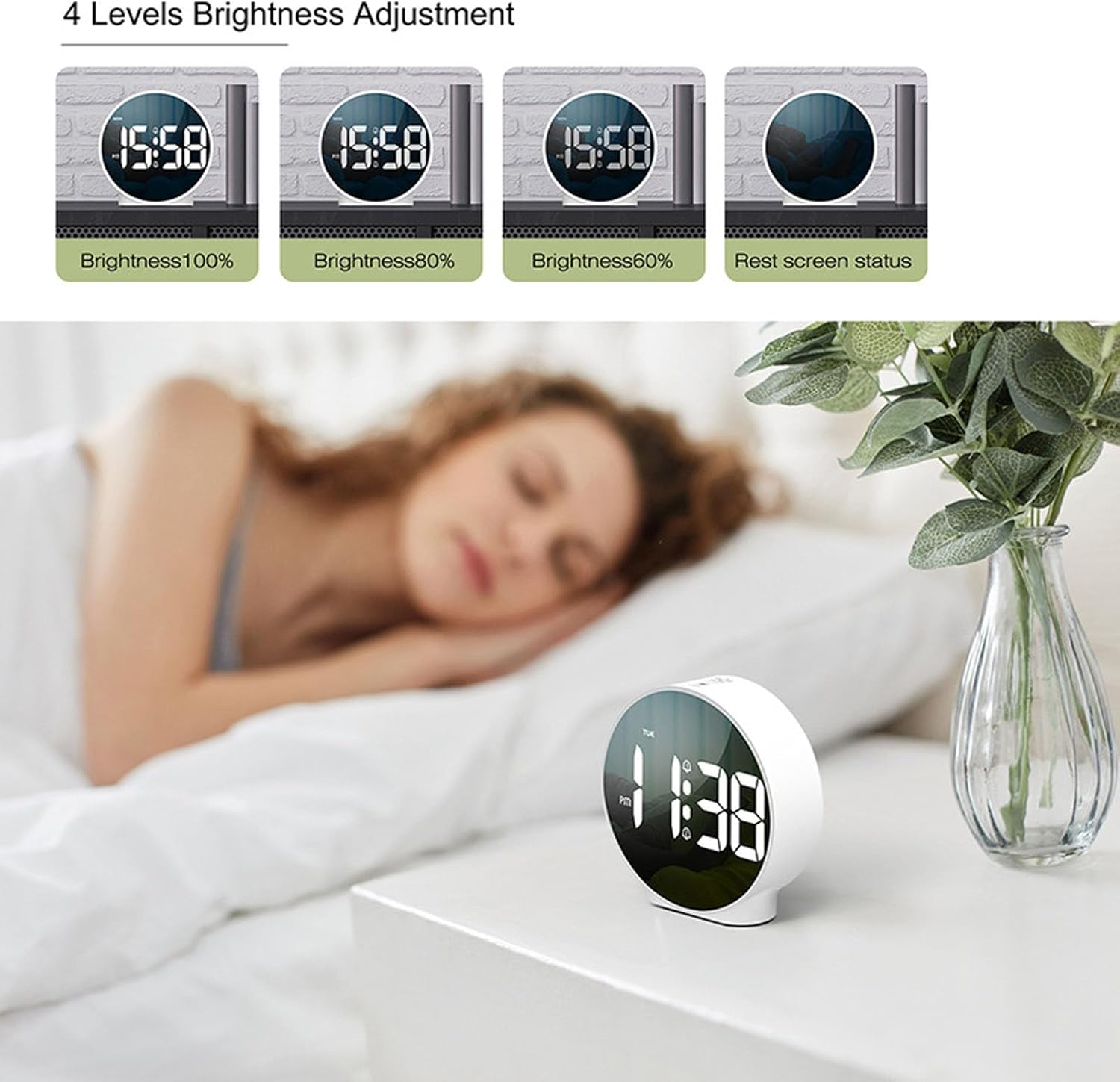 LED Digital Clock with Dual Alarm and 3 Brightness Levels