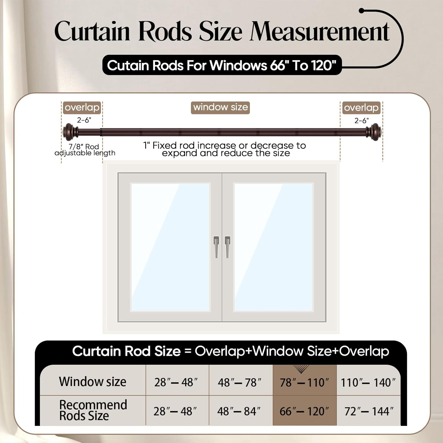 Heavy Duty Bronze Curtain Rods 28 to 120 Inches with Adjustable Finials