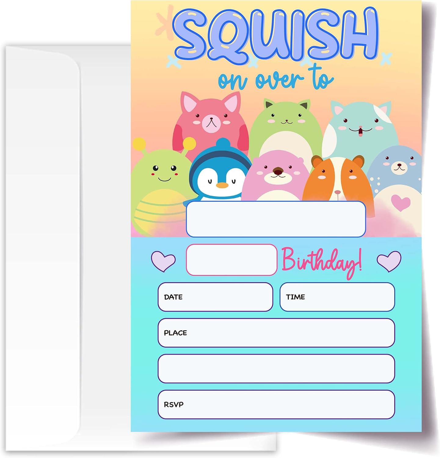 Squish Birthday Invites with Envelopes Pack of 20