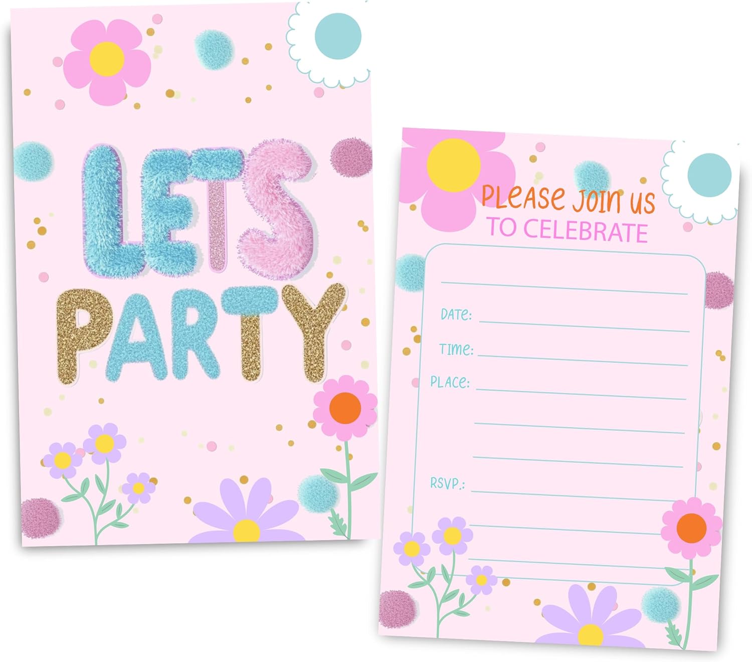 Preppy Patches Birthday Invites for Girls 30 Sets with Envelopes