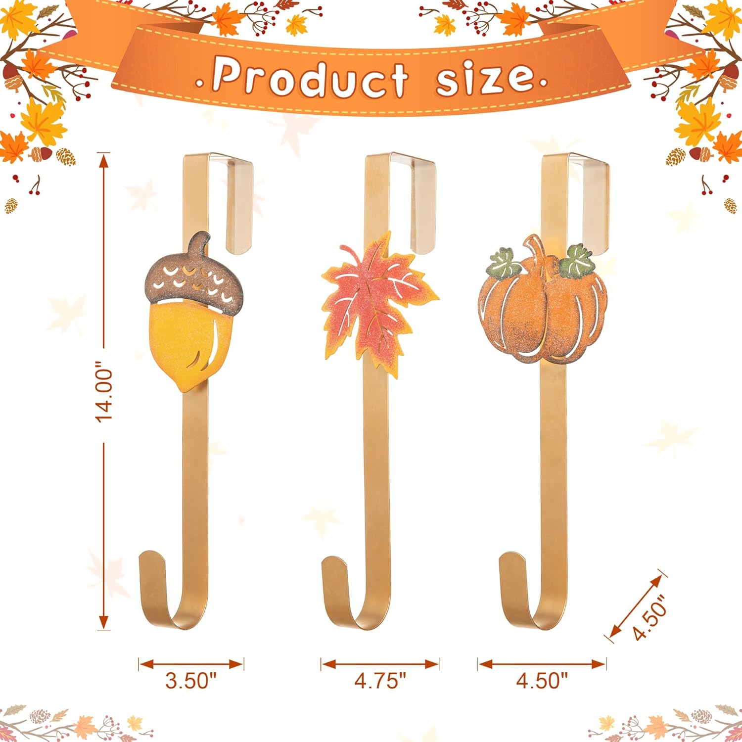 Glitzhome 3 Pack Glitter Acorn Leaf Pumpkin Wreath Hangers