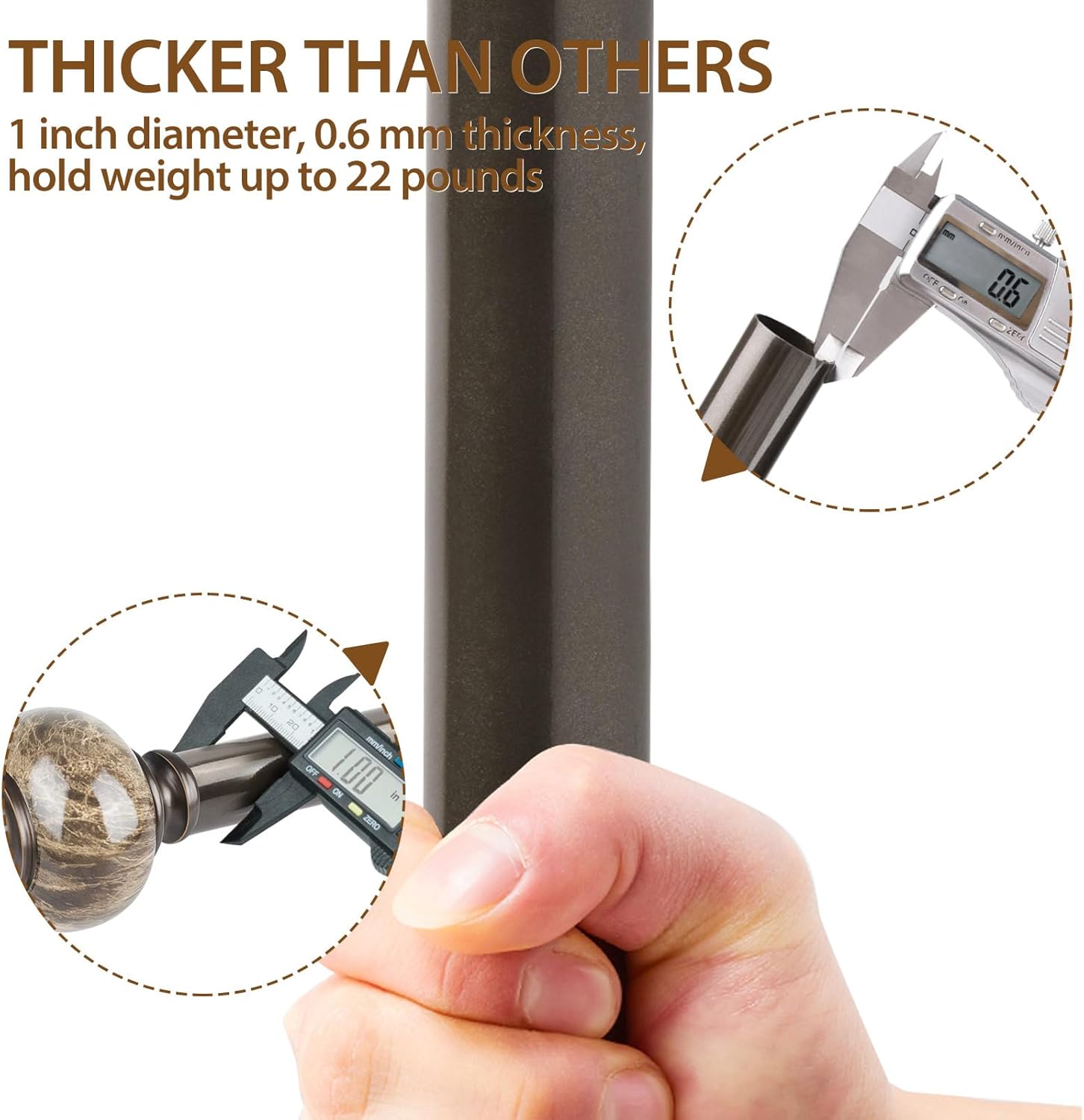 KAMANINA 1 Inch Bronze Curtain Rods 72-144 Inches Adjustable Heavy Duty