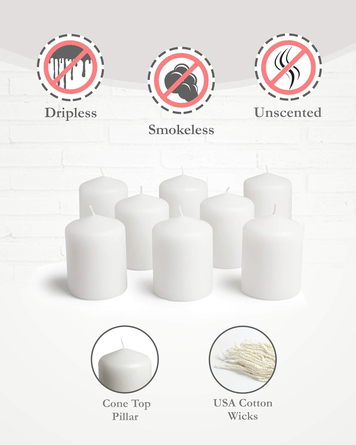 Cone Top Pillar Candles by Bask Set of 8 3 In 4 H