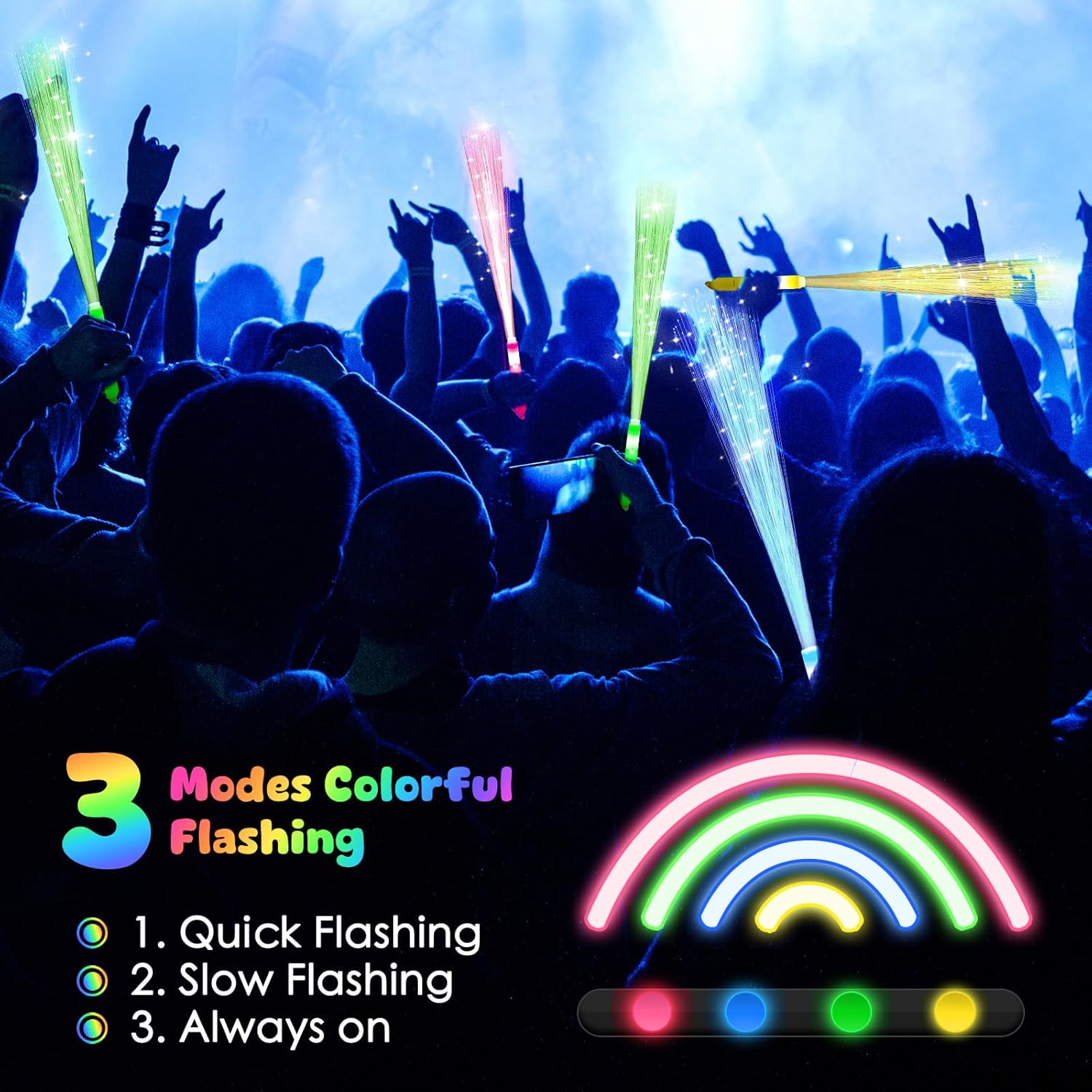 48PCS Fiber Optic Glow Sticks LED Light Up Wand