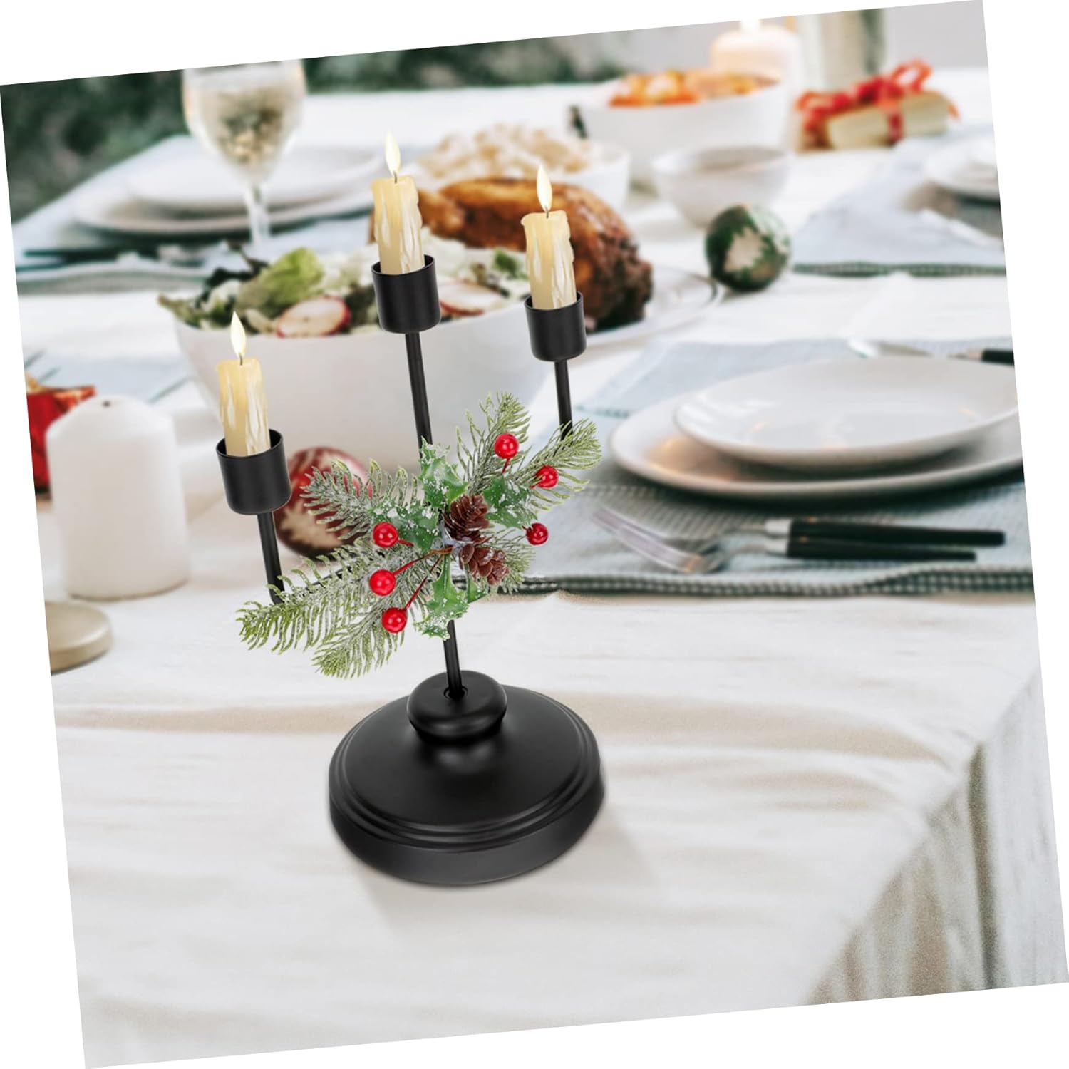 Elegant Christmas Candle Holder Three-Headed Table Centerpiece
