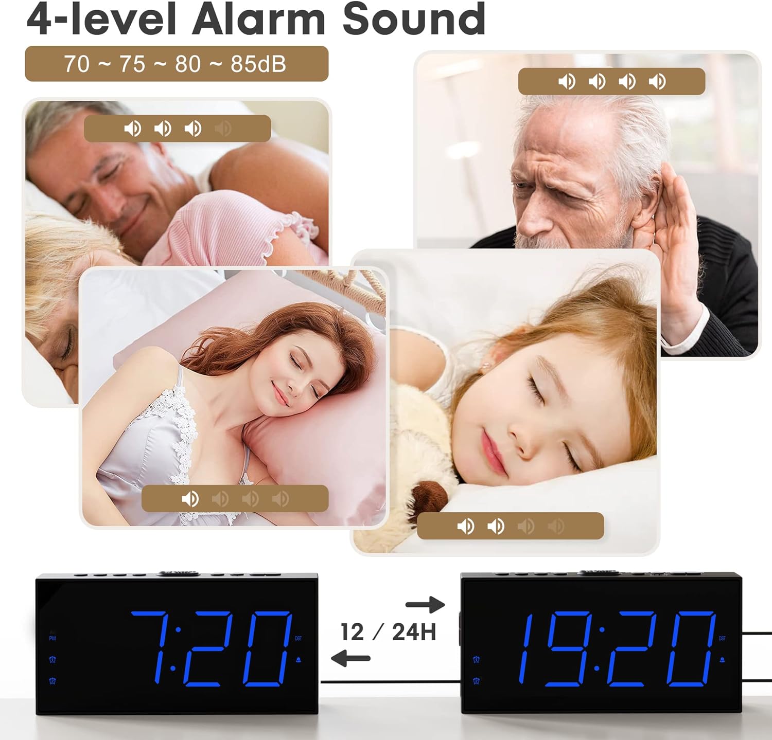 Simple Digital Alarm Clock with 75 Display and Dual Alarms