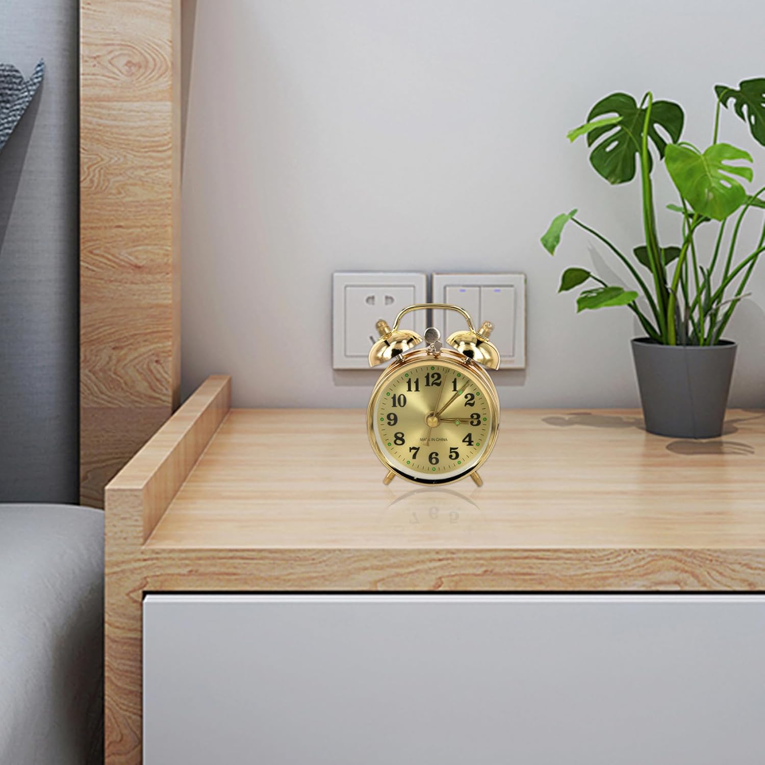 Wind Up Alarm Clock Gold Metal Twin Bell Design