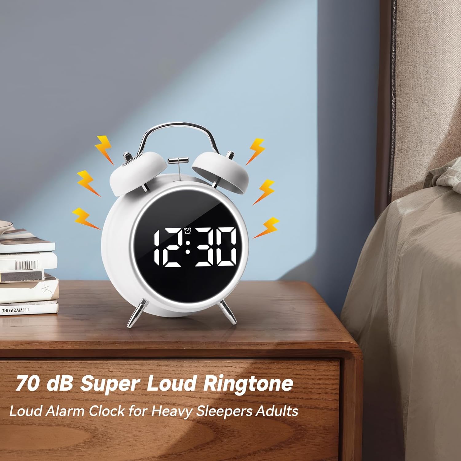 JUSTUP Loud Alarm Clock with LED Display and Night Light