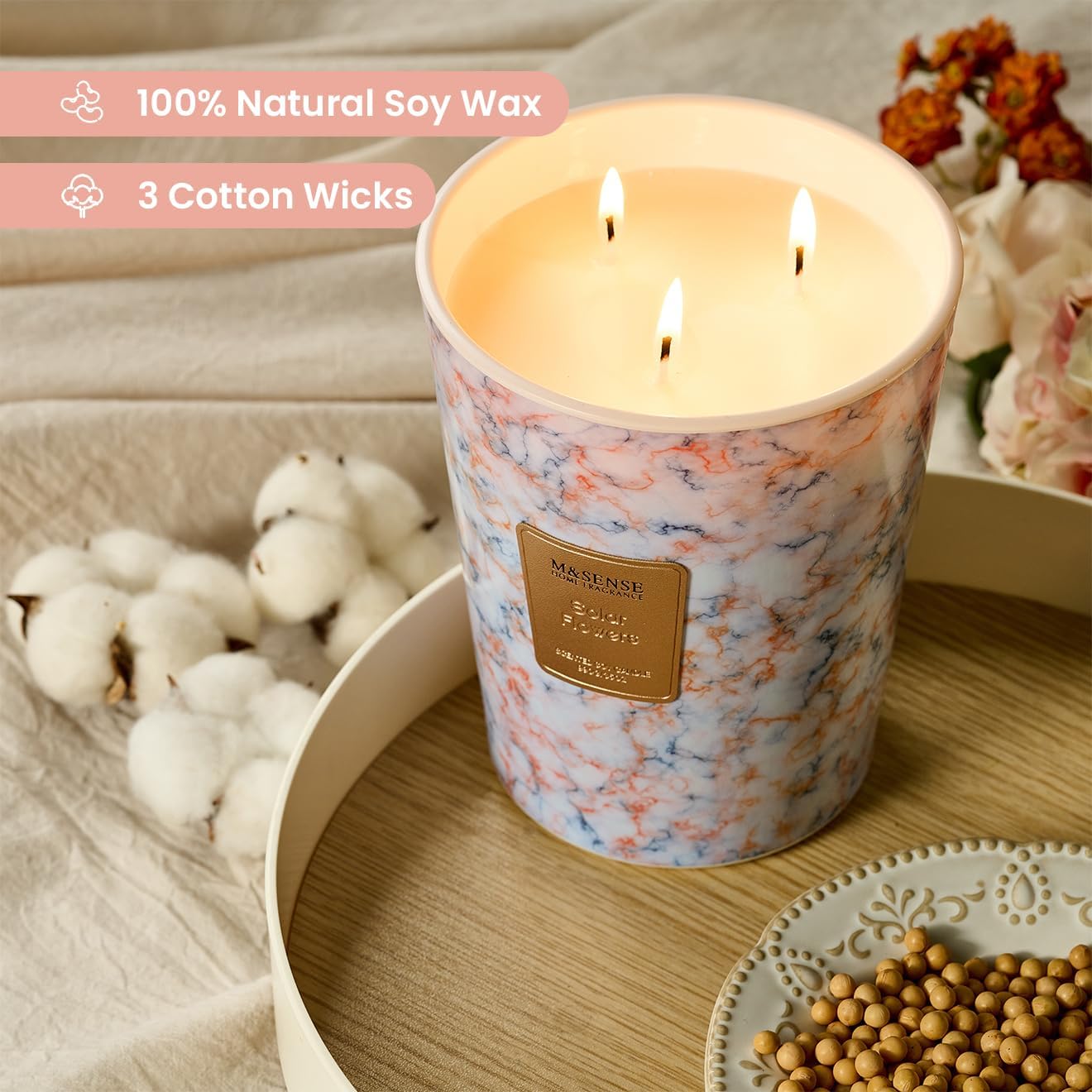 MSENSE SolarFlowers Scented Jar Candle 35 Oz 150 Hours