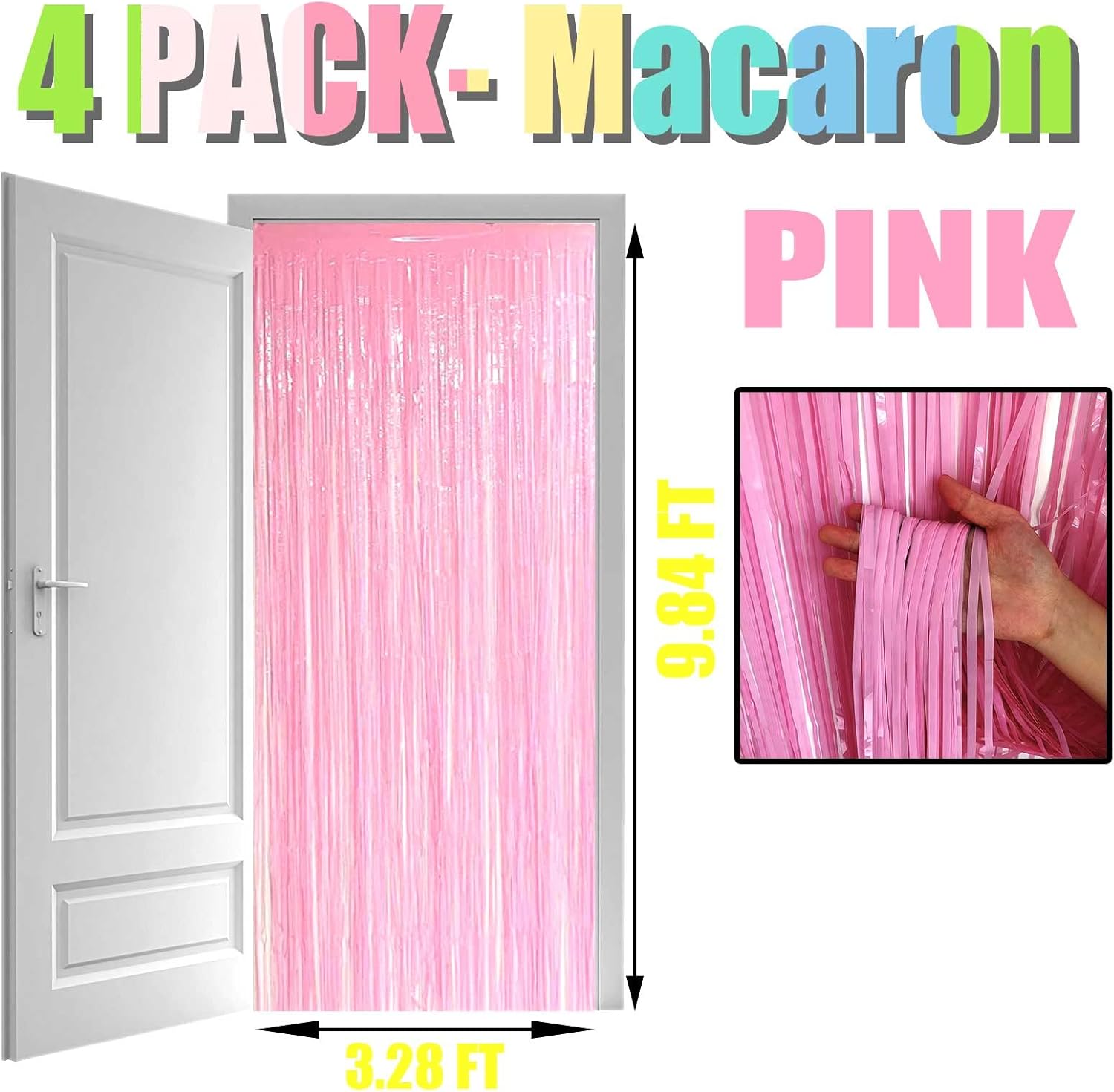 4 Pack Macaron Pink Foil Fringe Curtains for Party Backdrops