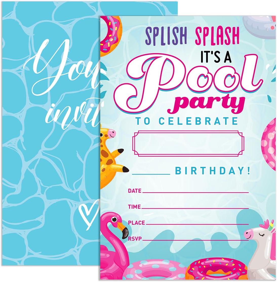 Birthday Invitations Pool Party Set of 20 with Envelopes