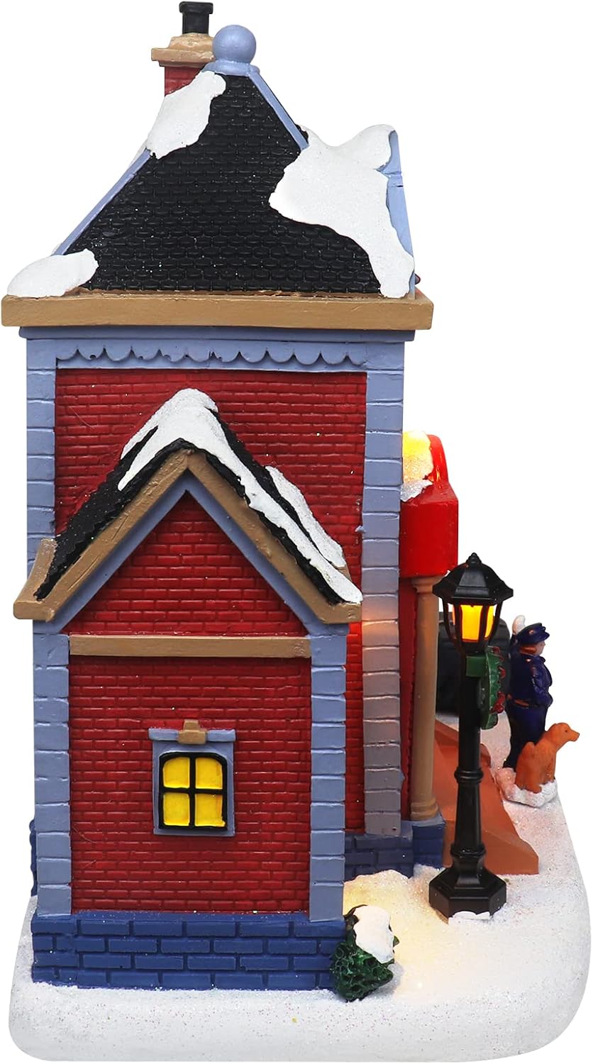 Christmas Village Animated Police Station - Pre-Lit Musical Collectible Building