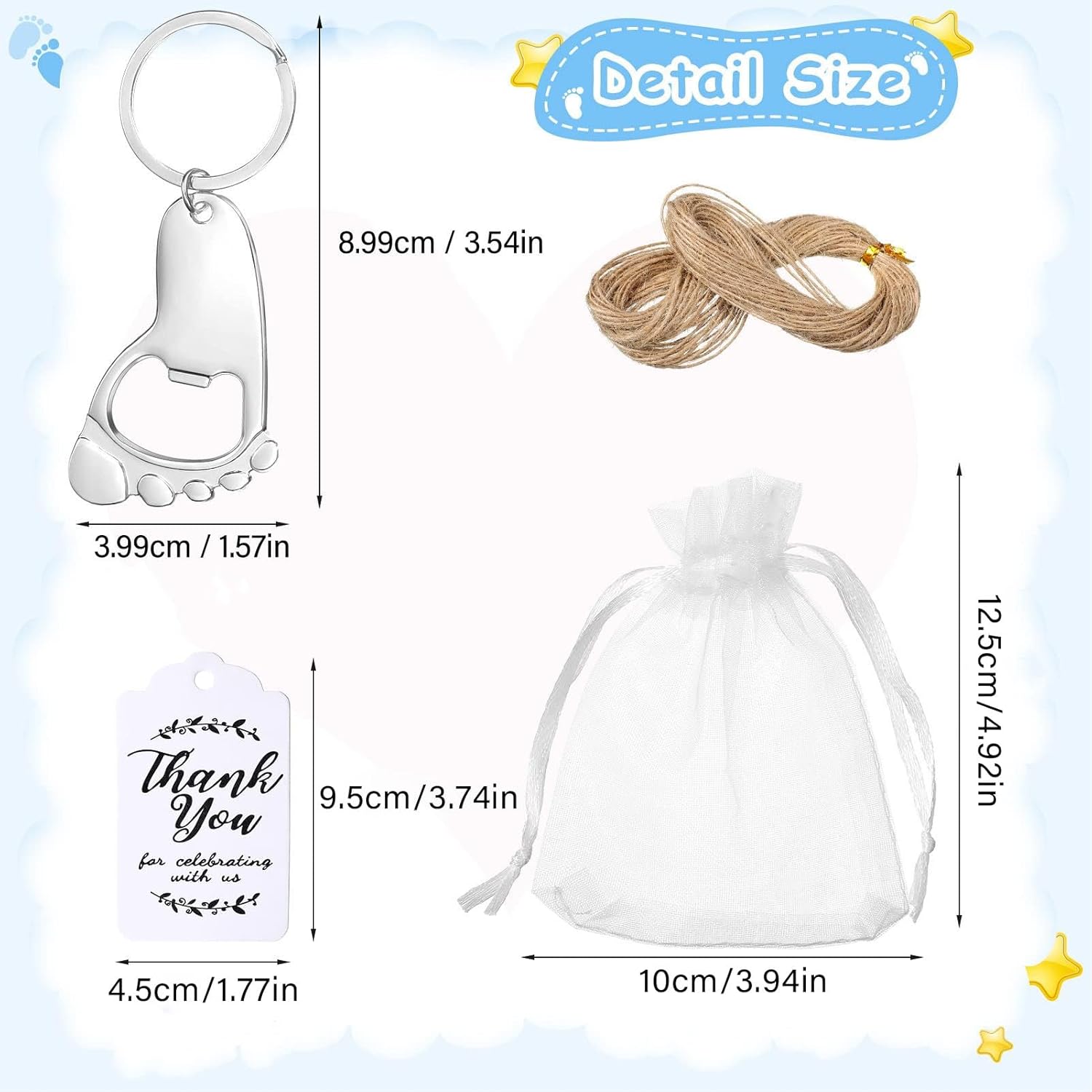 24Pcs Baby Footprint Keychain Bottle Opener