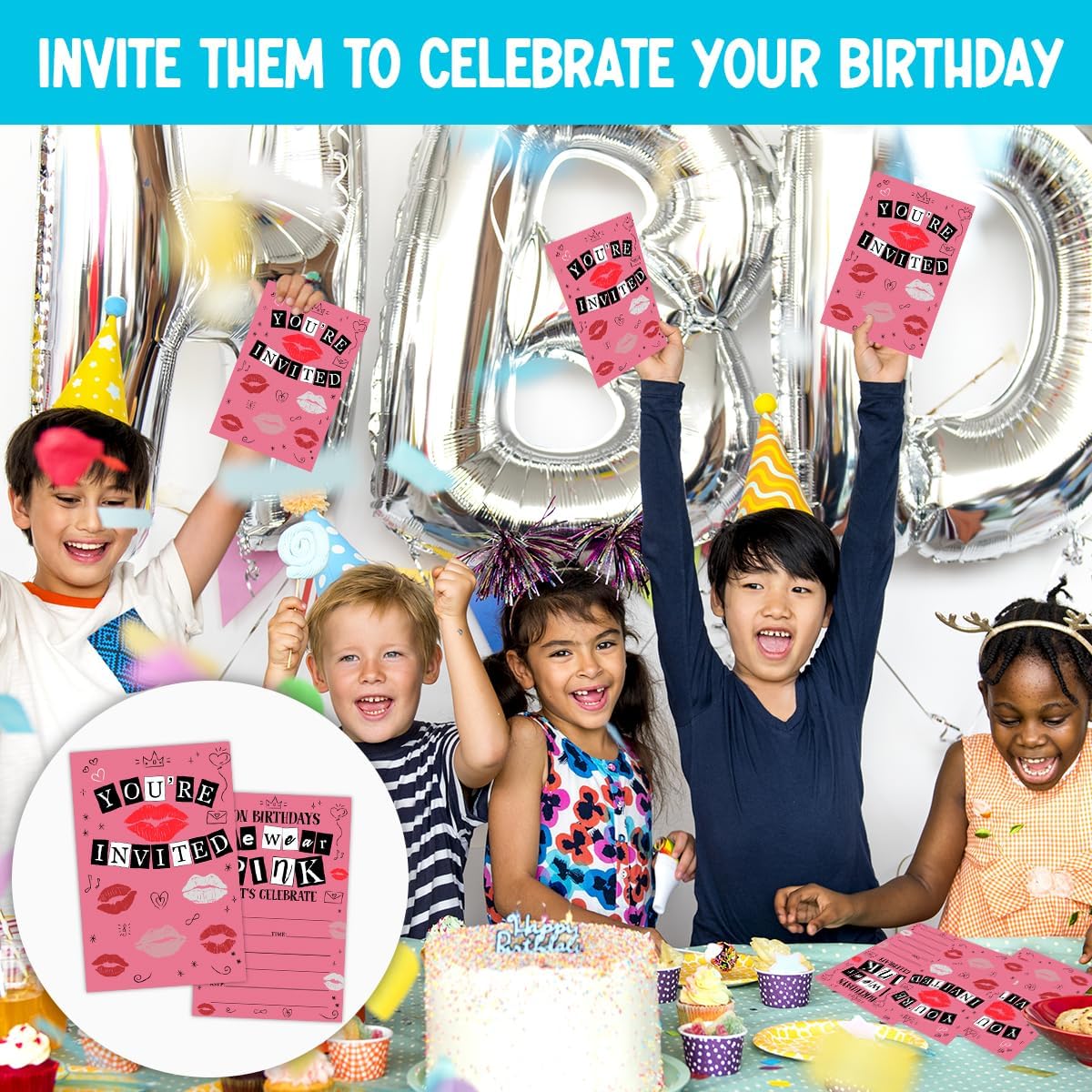 Pink Themed Birthday Party Invitations Set 30 Cards Envelopes