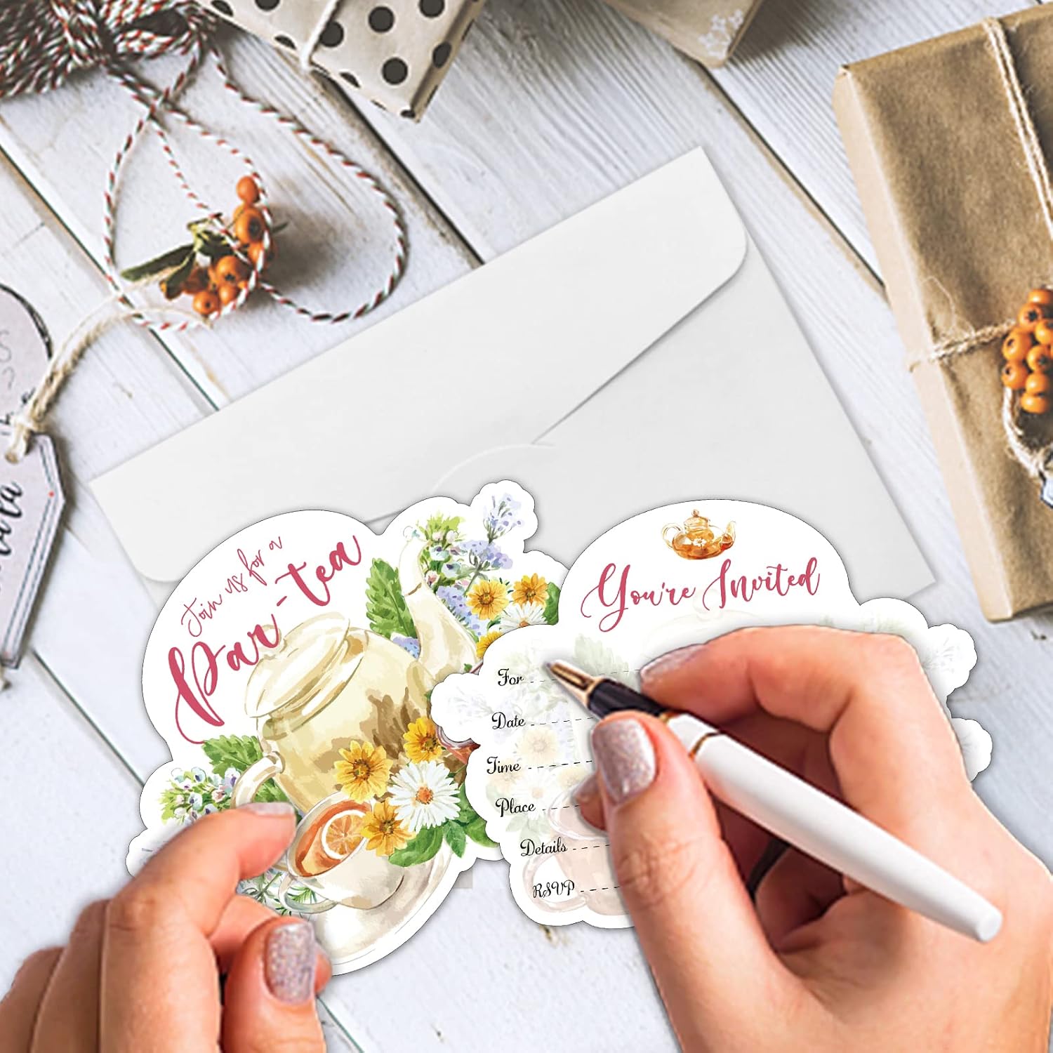 REWIDPARTY Tea Party Invitations Set of 15