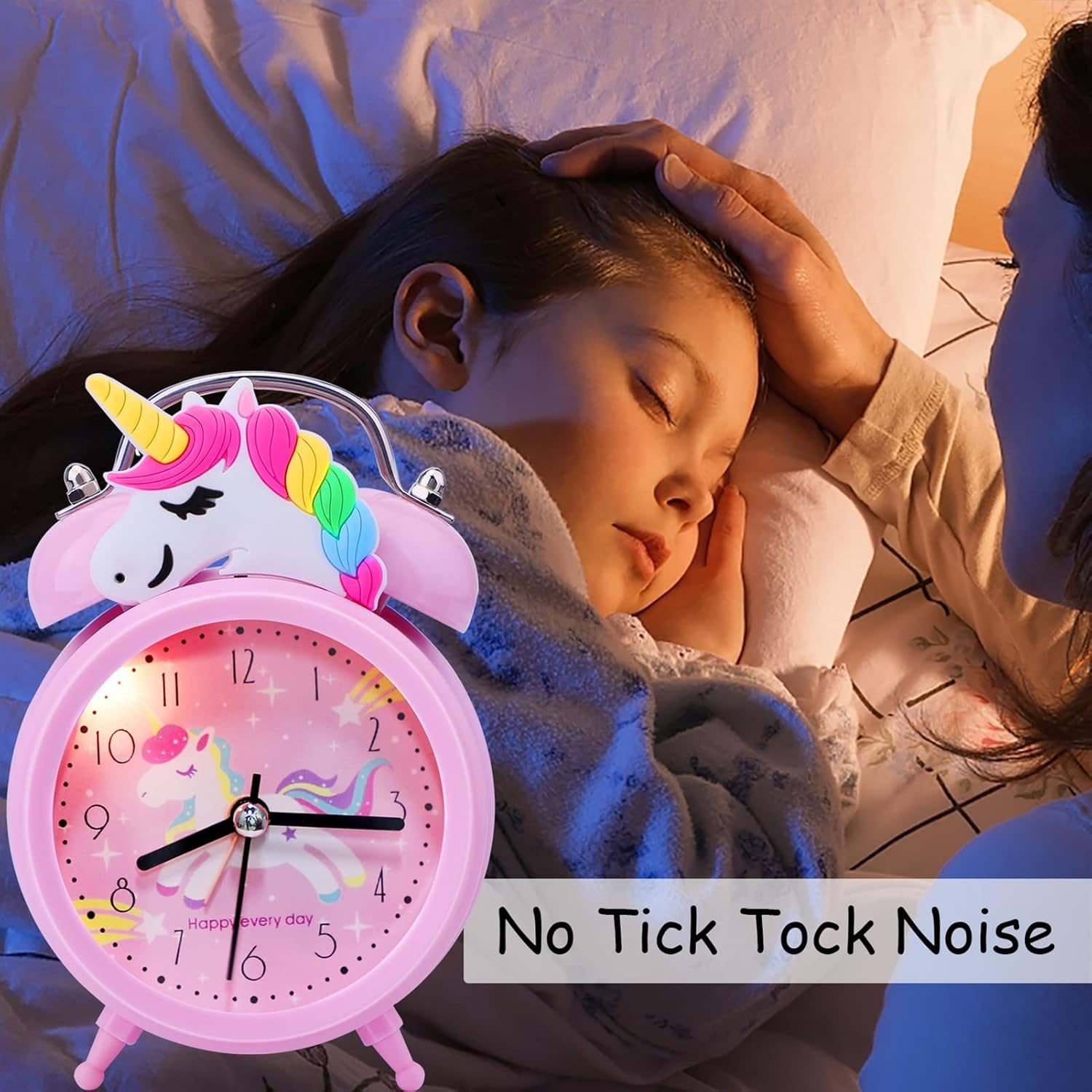 Pink Unicorn Desk Clock with Backlight and Double Bell