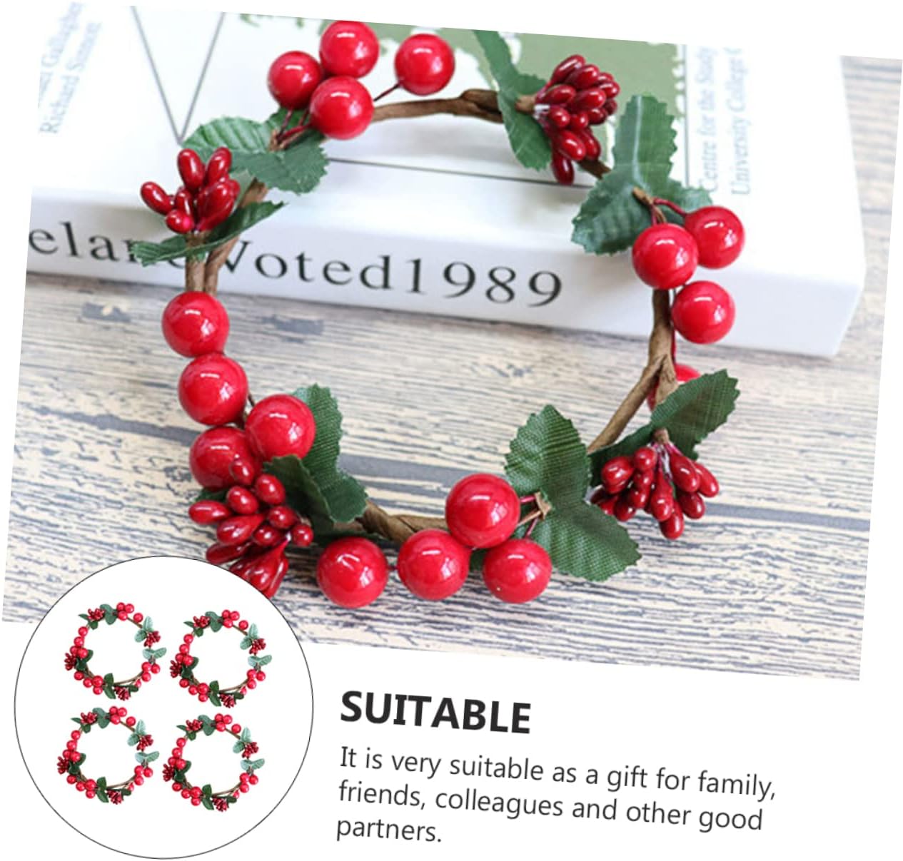 VALICLUD 4pcs Simulated Berry Candle Wreaths Decor for Christmas
