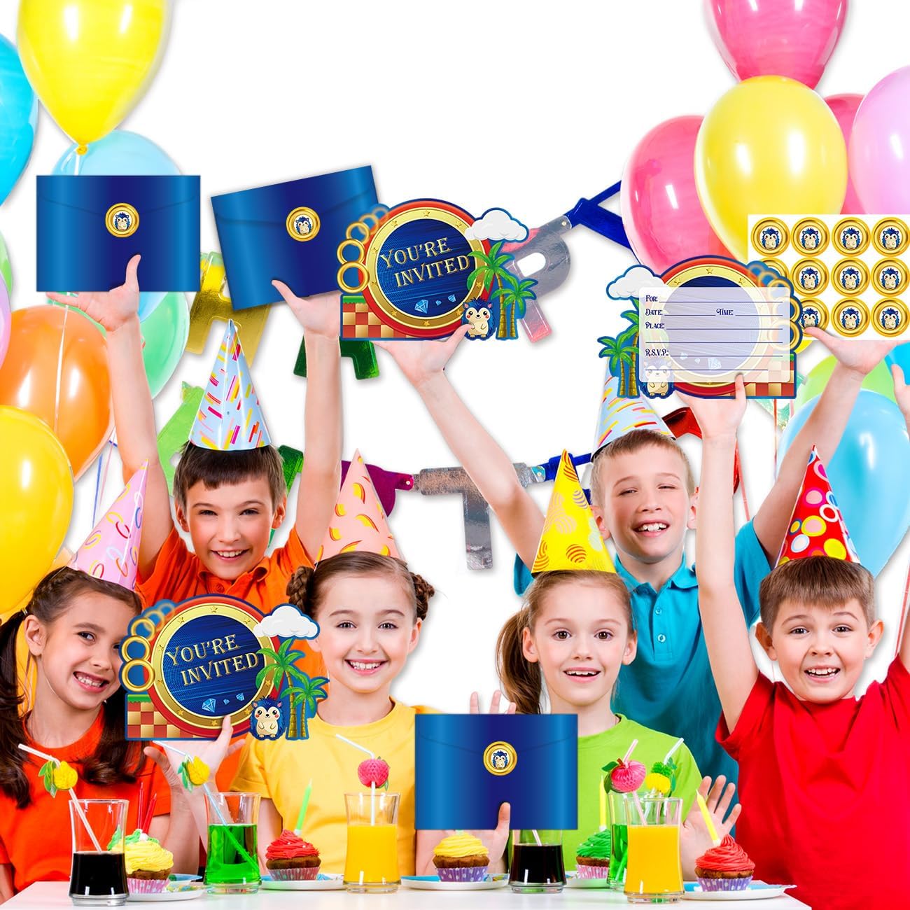 GZDUCK 20Pcs Blue Hedgehog Birthday Invitations