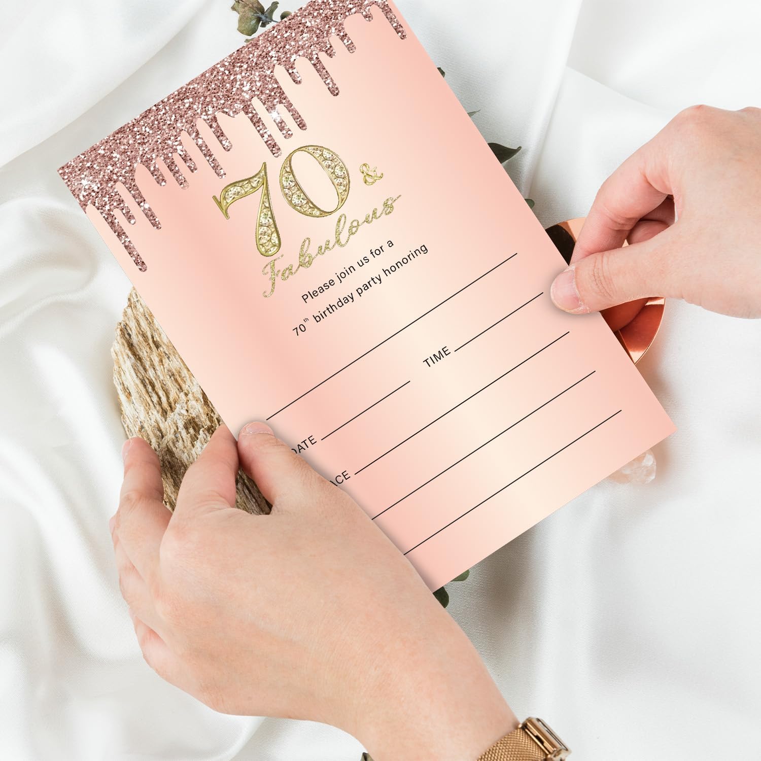 Rose Gold 70th Birthday Invitations for Women