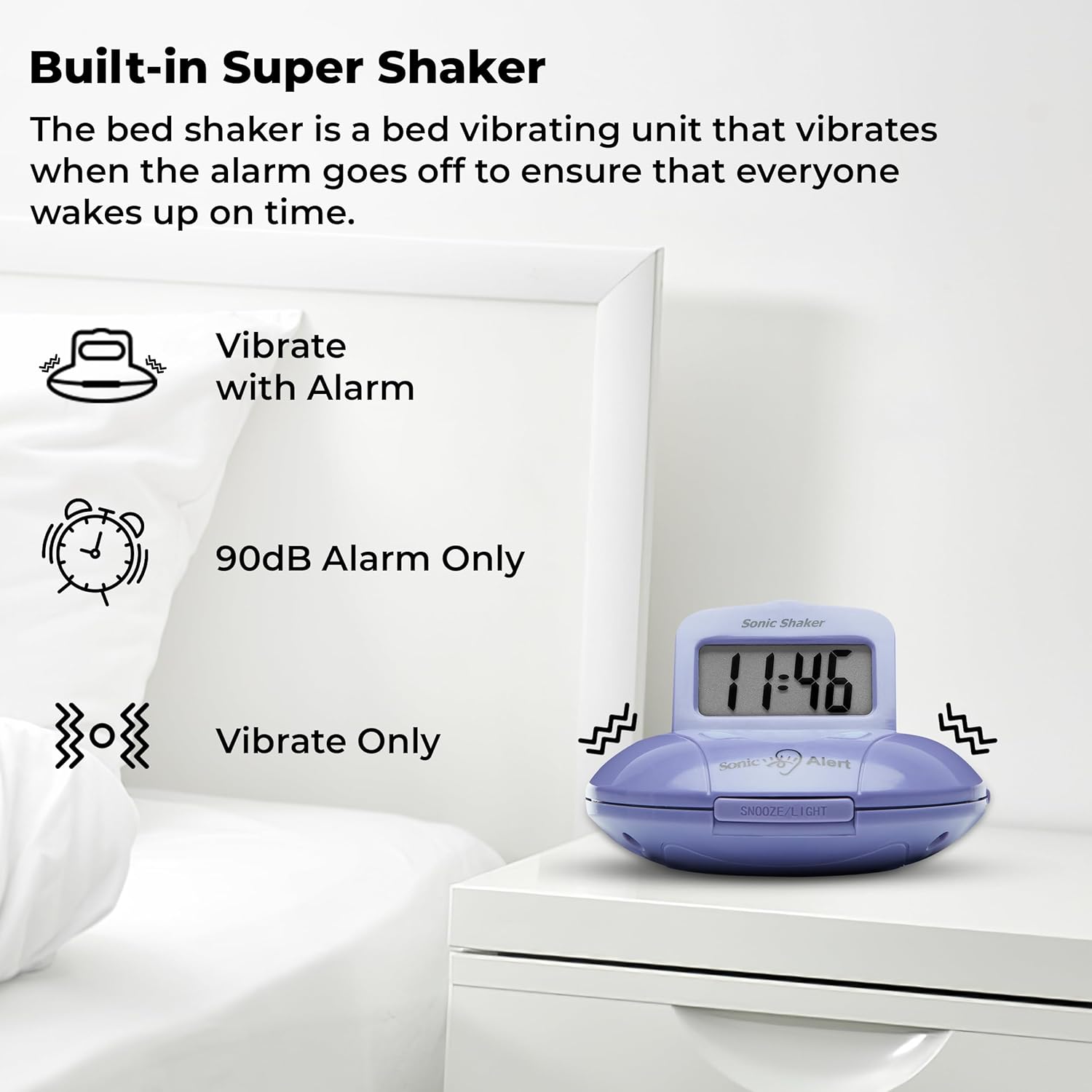 Sonic Alert Digital Alarm Clock - Travel Bed Shaker for Heavy Sleepers