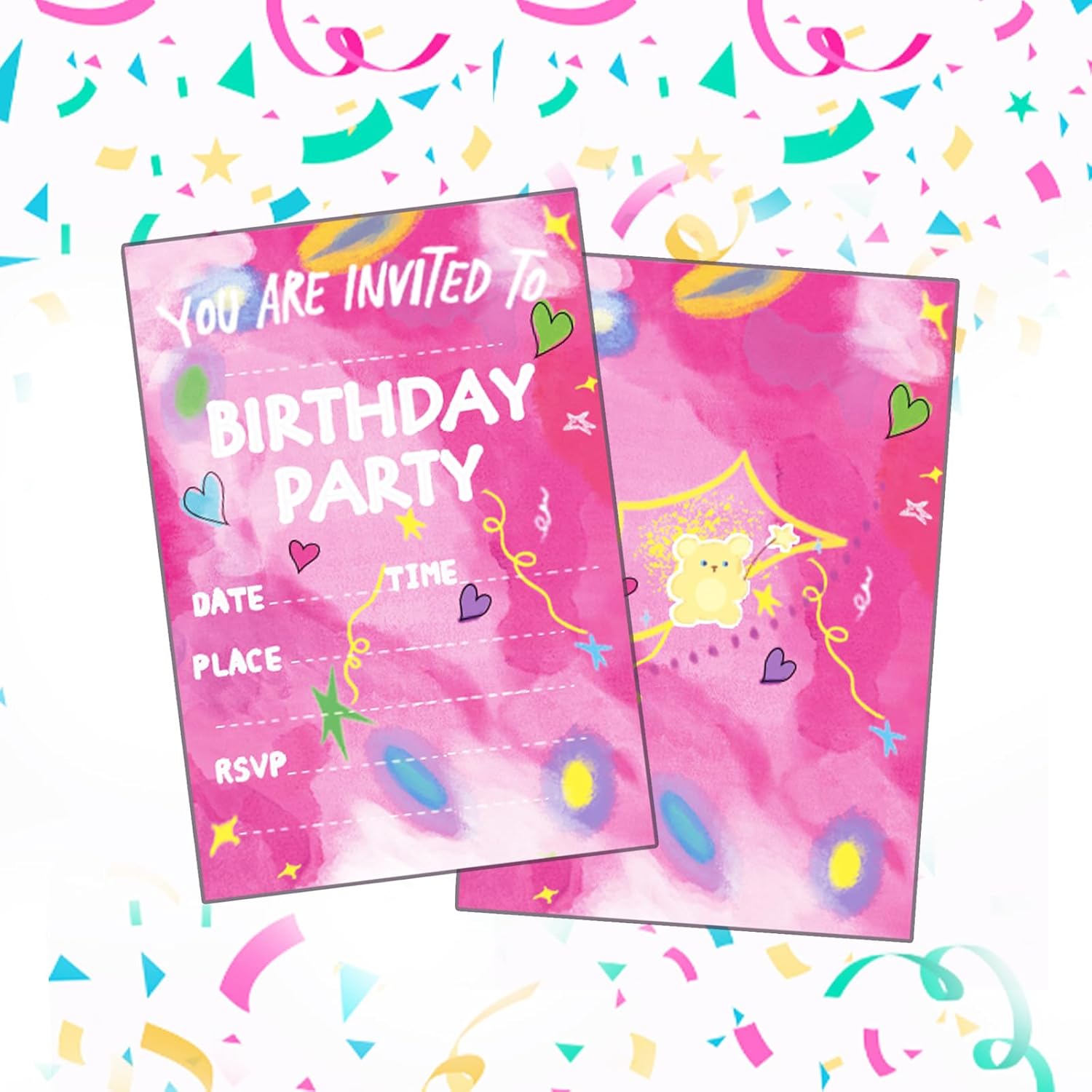 Raykeeplus Birthday Invitations for Girls 20 Cards with Envelopes - Pink