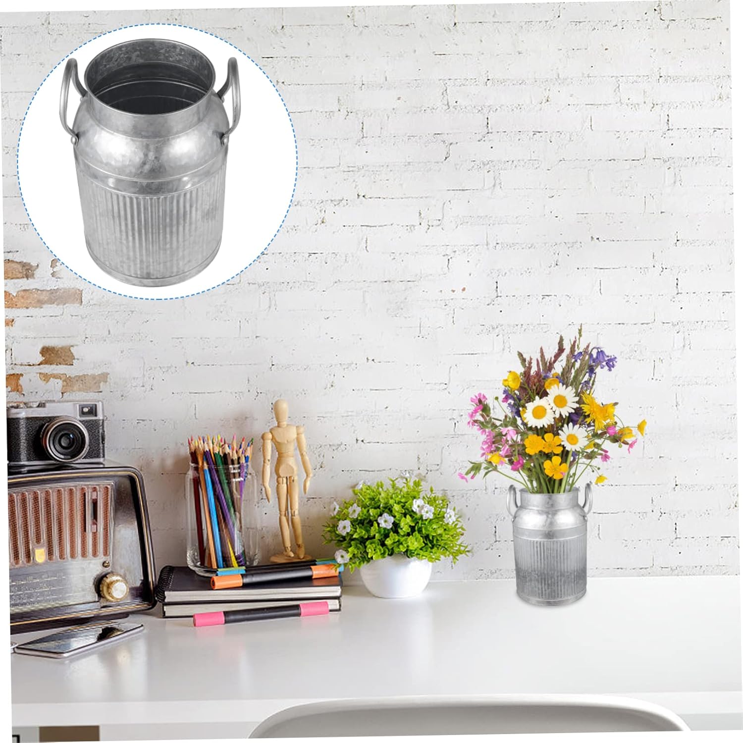 Retro Flower Bucket Dried Flower Vase for Home Decor