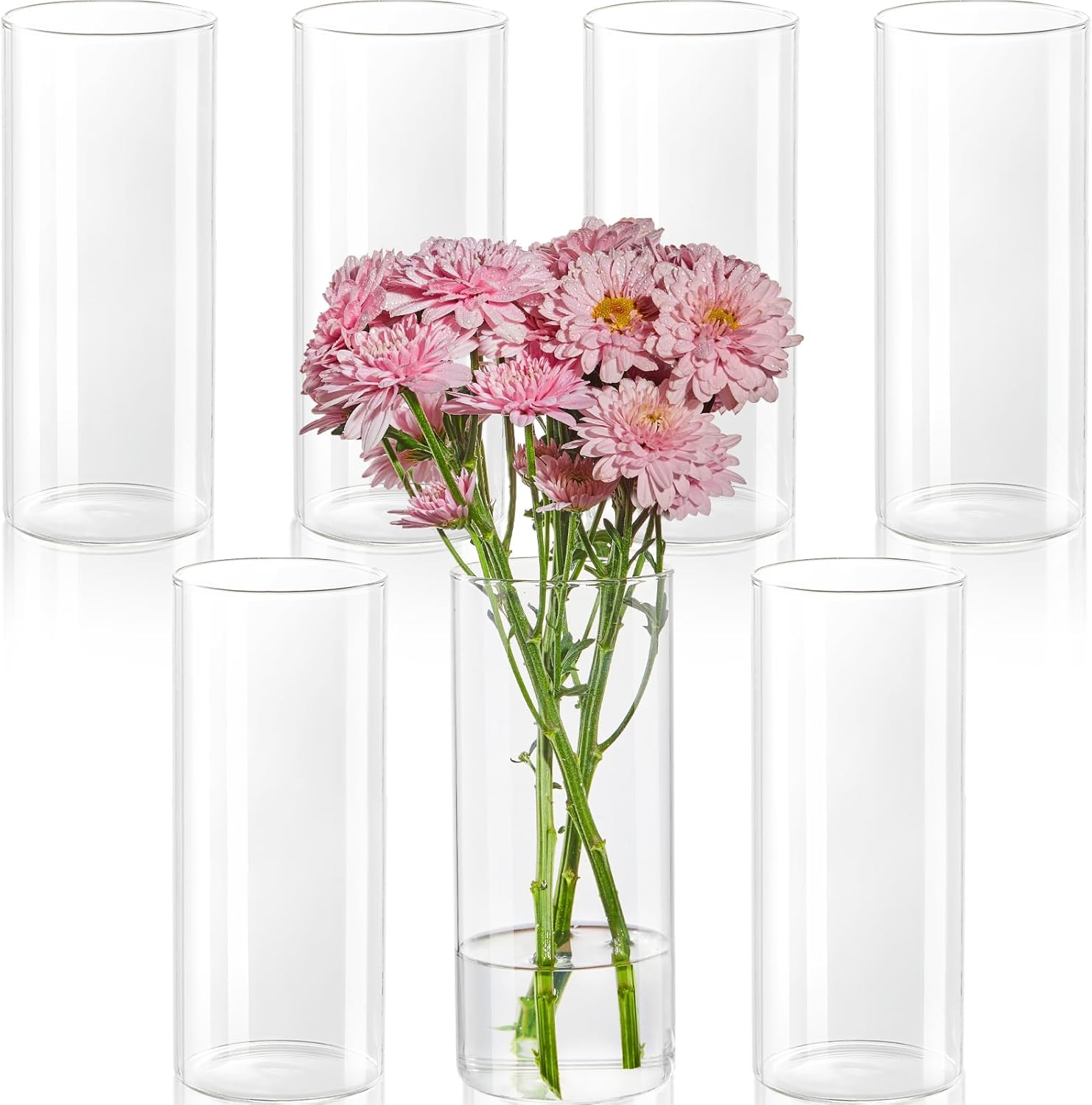 7pcs Glass Cylinder Vases for Centerpieces 8 Inch Tall