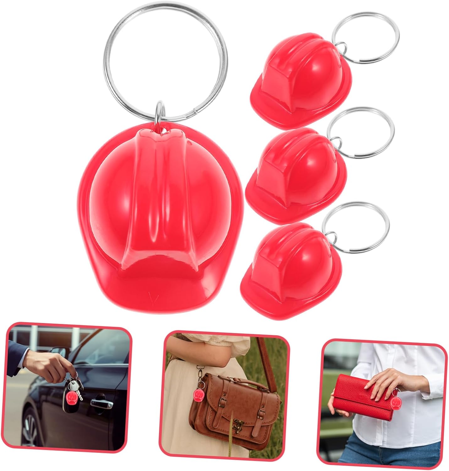 4Pcs Helmet Shaped Keychain Cute Metal Decor Accessories