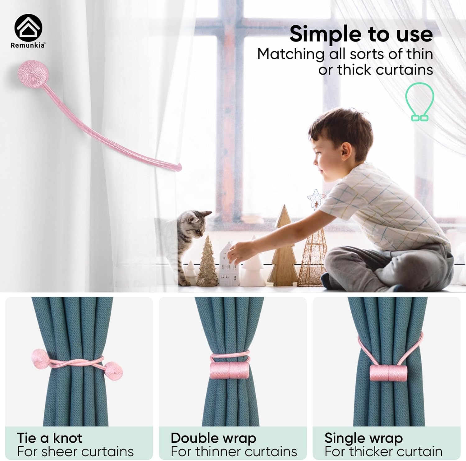 Remunkia Magnetic Curtain Holdbacks 2 Pack - Pink