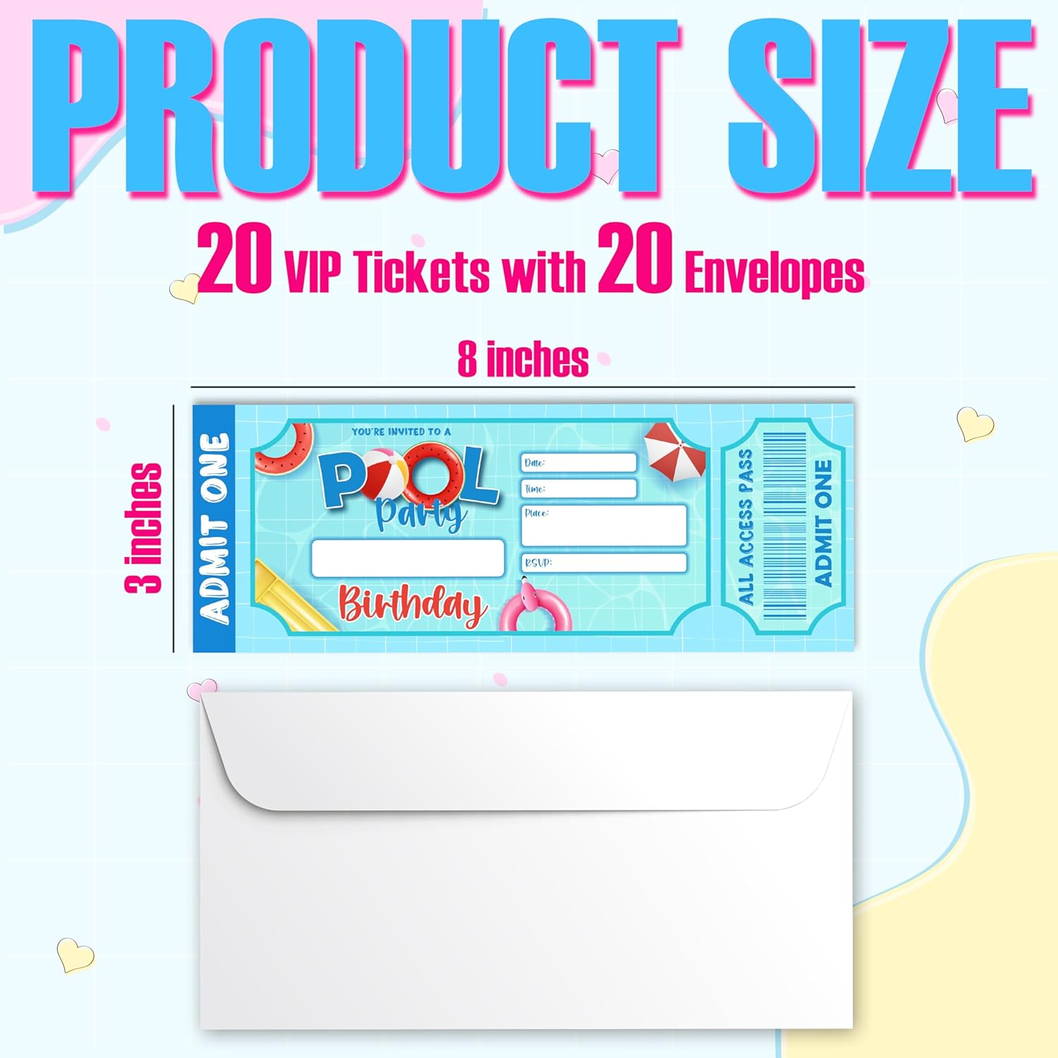 Pool Birthday Party Invitations 20 Pack Double Sided