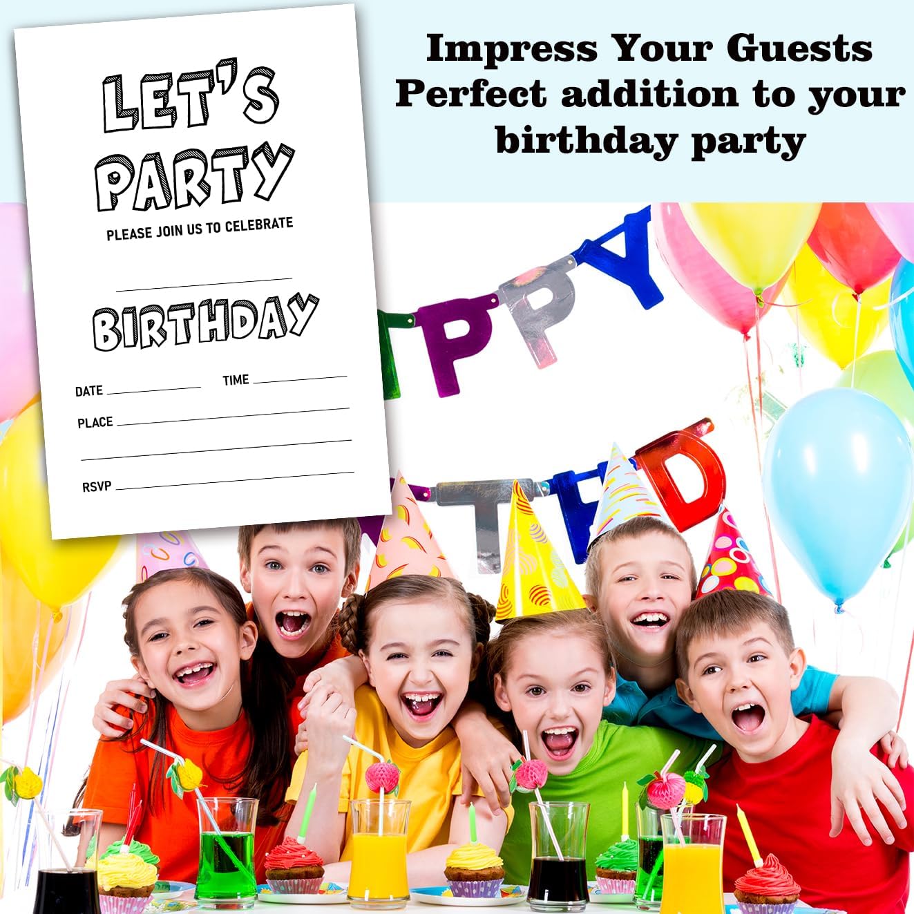 Nopoben Lets Party Invitation Cards for Kids 20pc Black and White