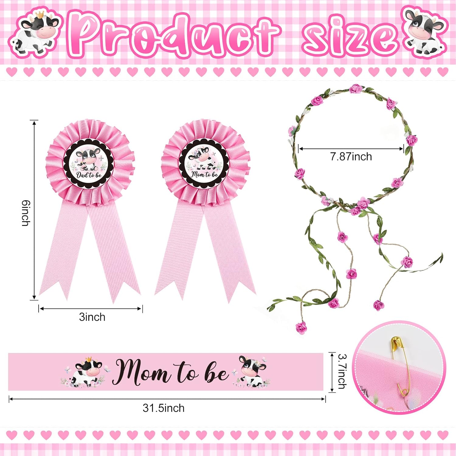 Chunful Pink Cow Mom to Be Sash Set
