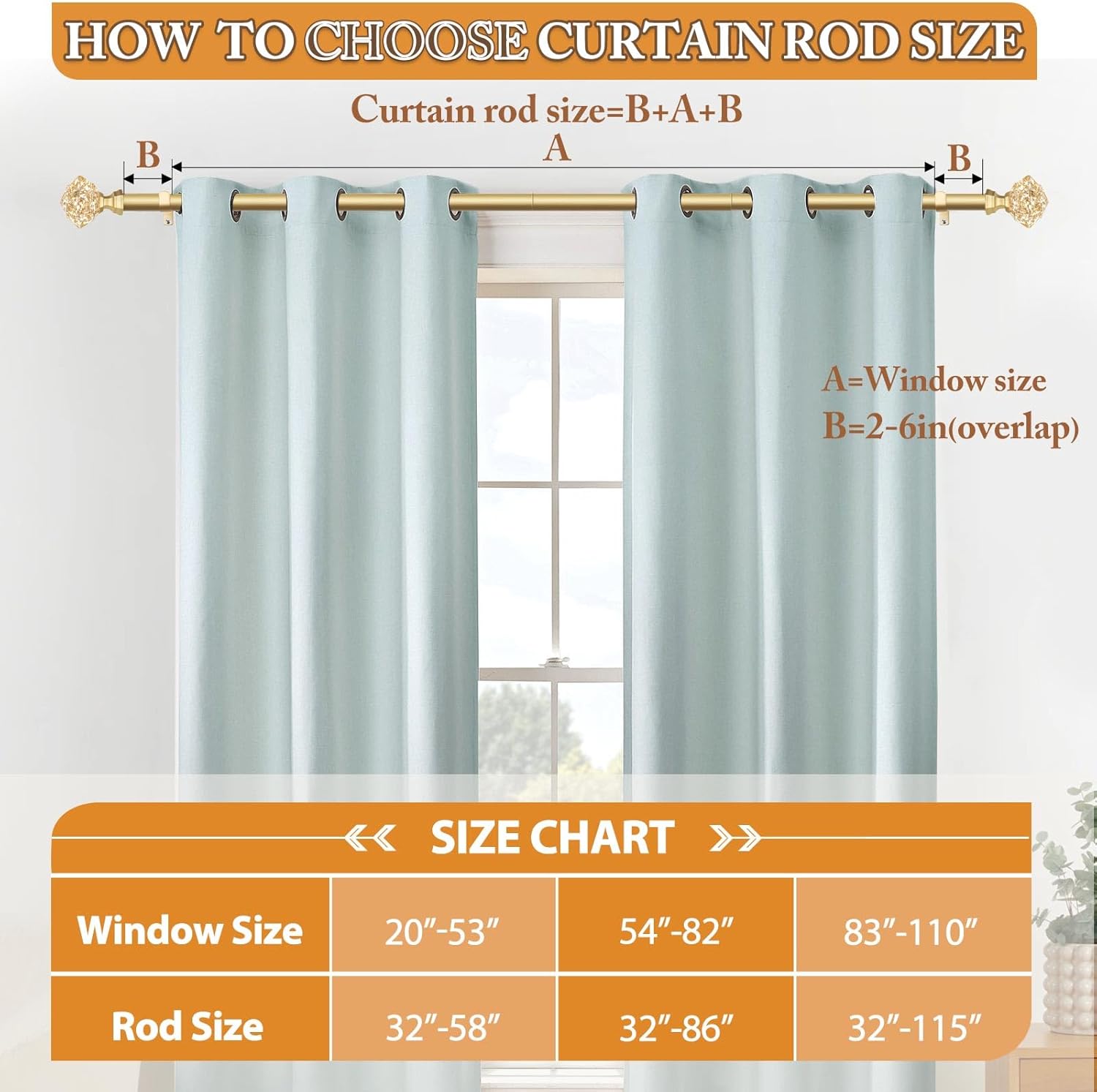 TONIAL Telescoping Window Rods 48-84 Inch Luxury Gold Diamond Finial