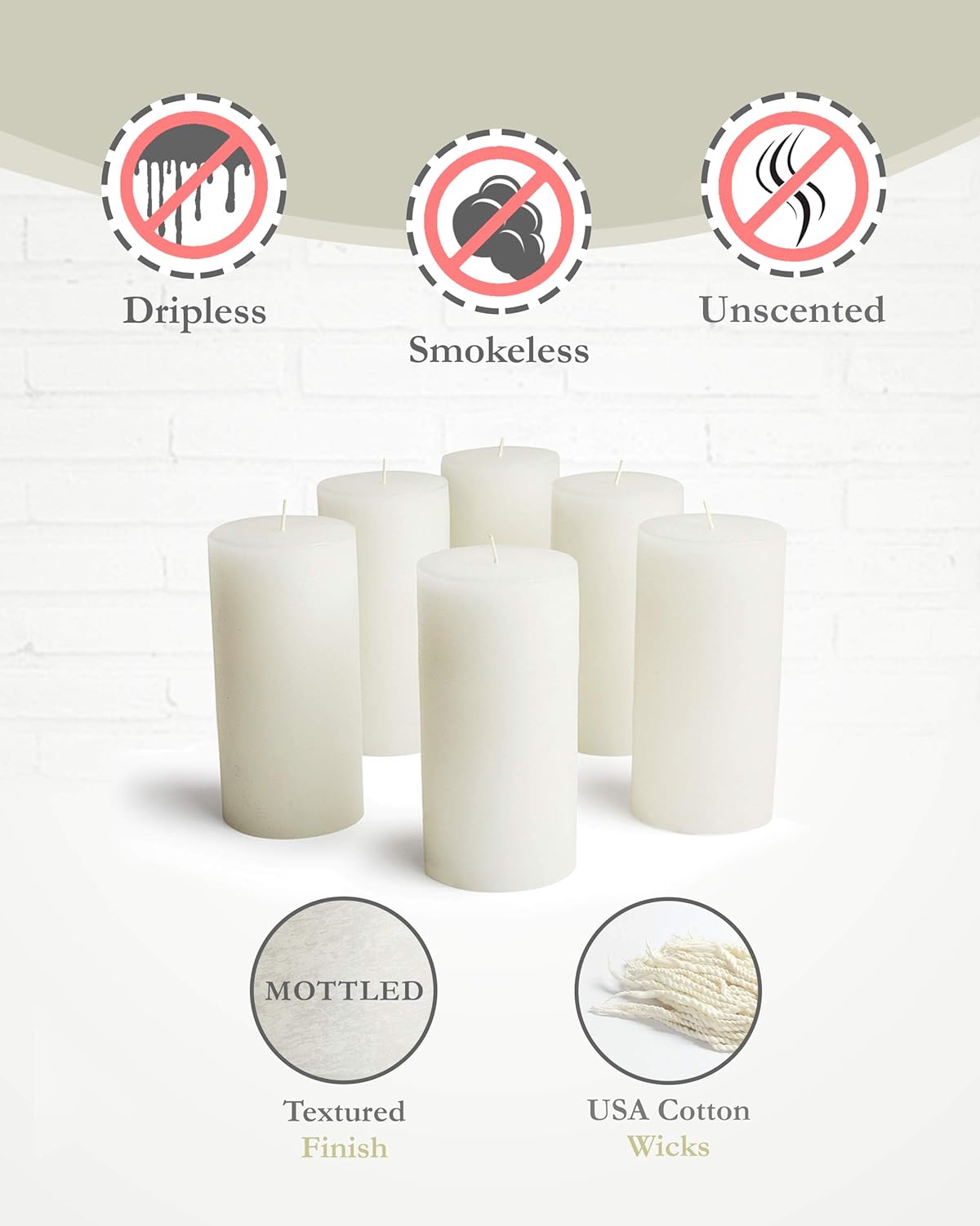 Mottled Pillar Candles Set of 6 Dripless Unscented