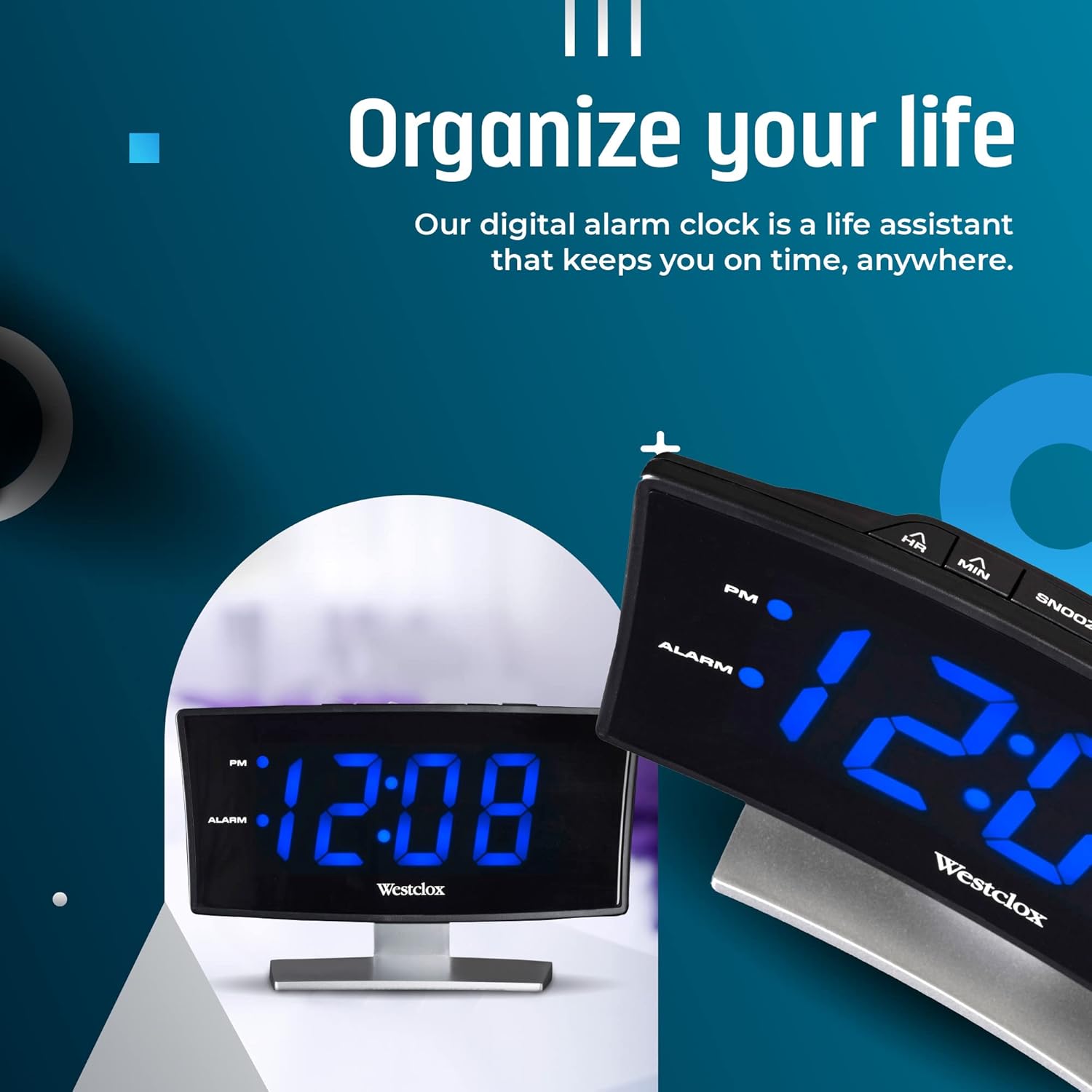 Westclox 18 Inch Curved LED Digital Alarm Clock Blue