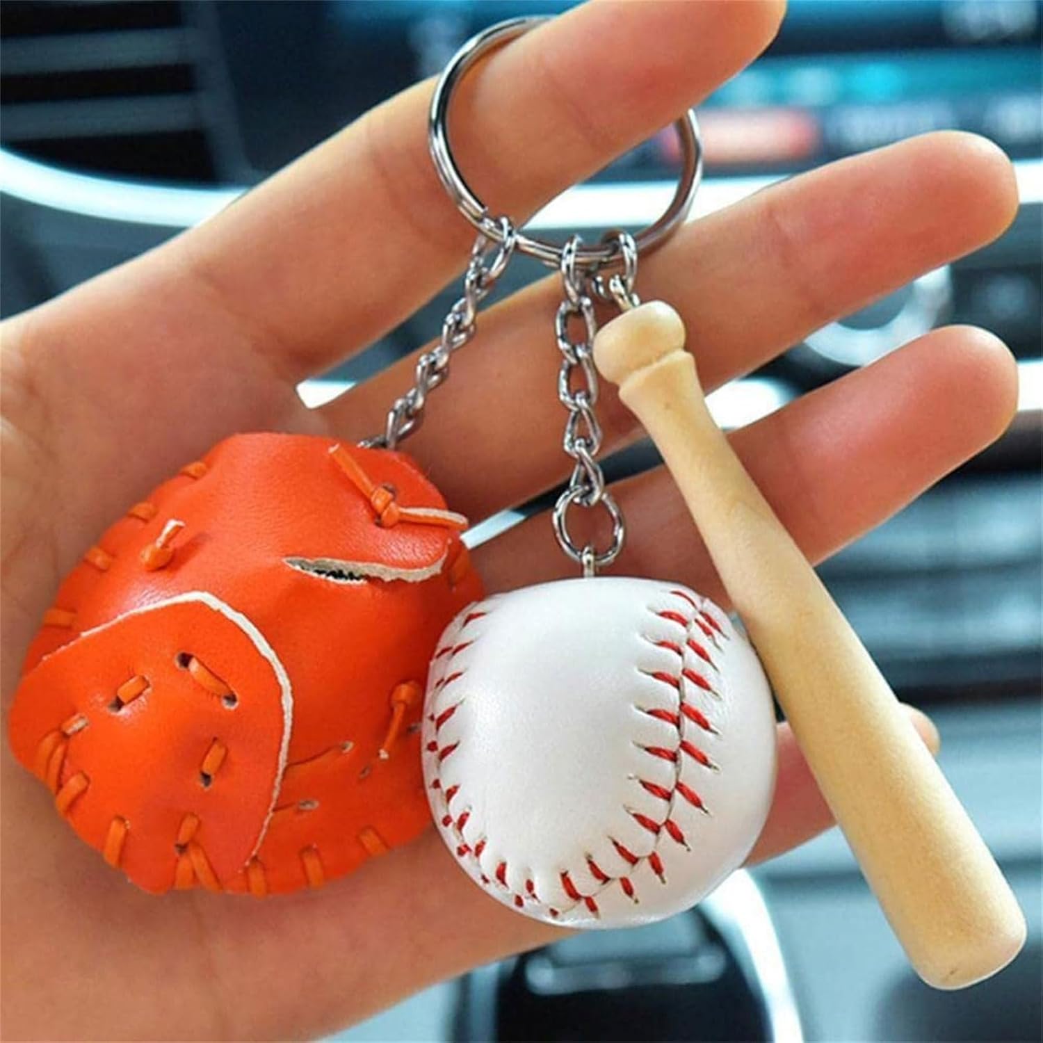 6Pcs Baseball Keyring with Bat and Glove Pendant