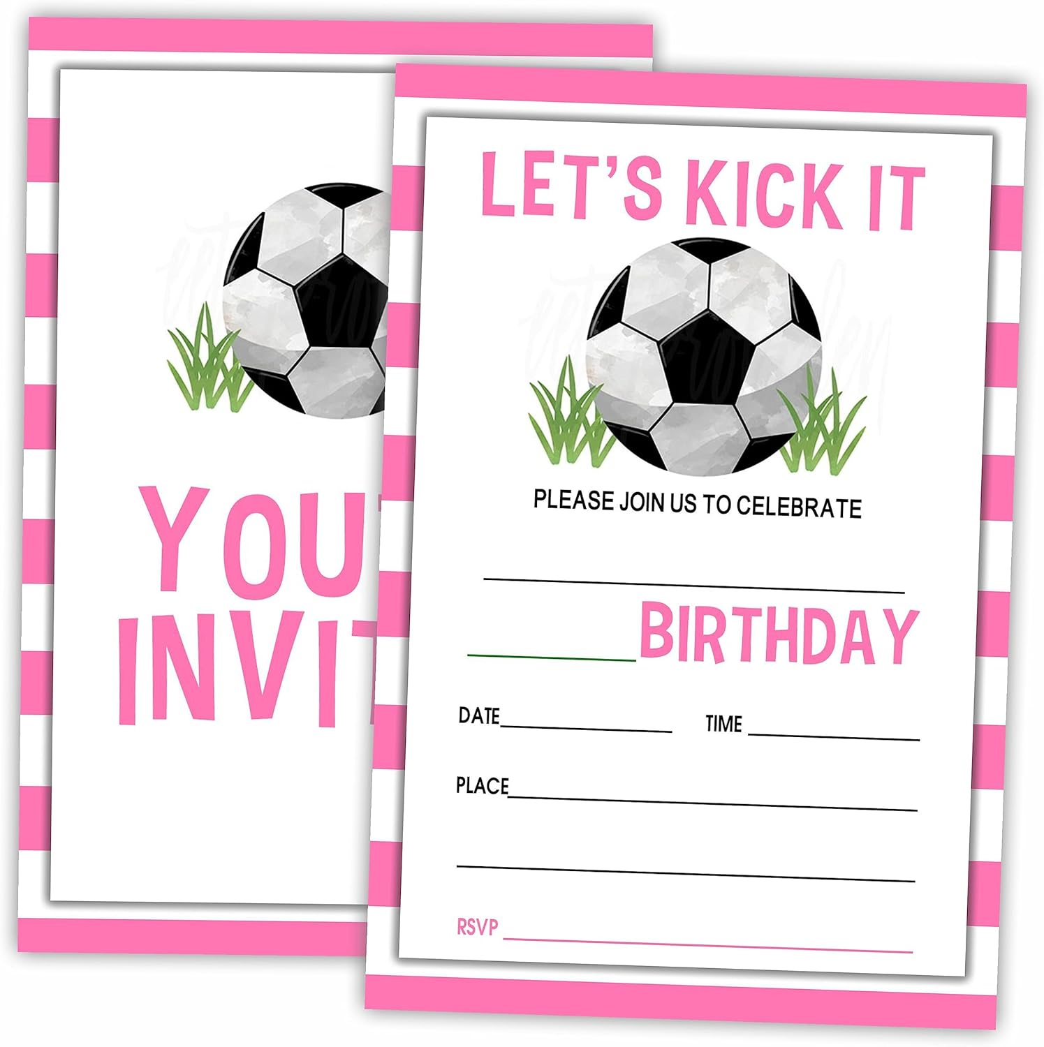 AWSICE Soccer Birthday Invitations Double-Sided Fill-In Cards