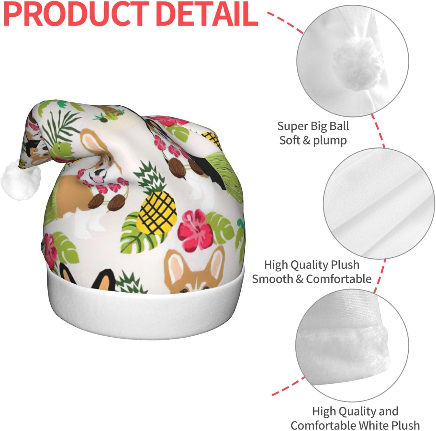 Corgi Pineapple Print LED Christmas Hat for Adults
