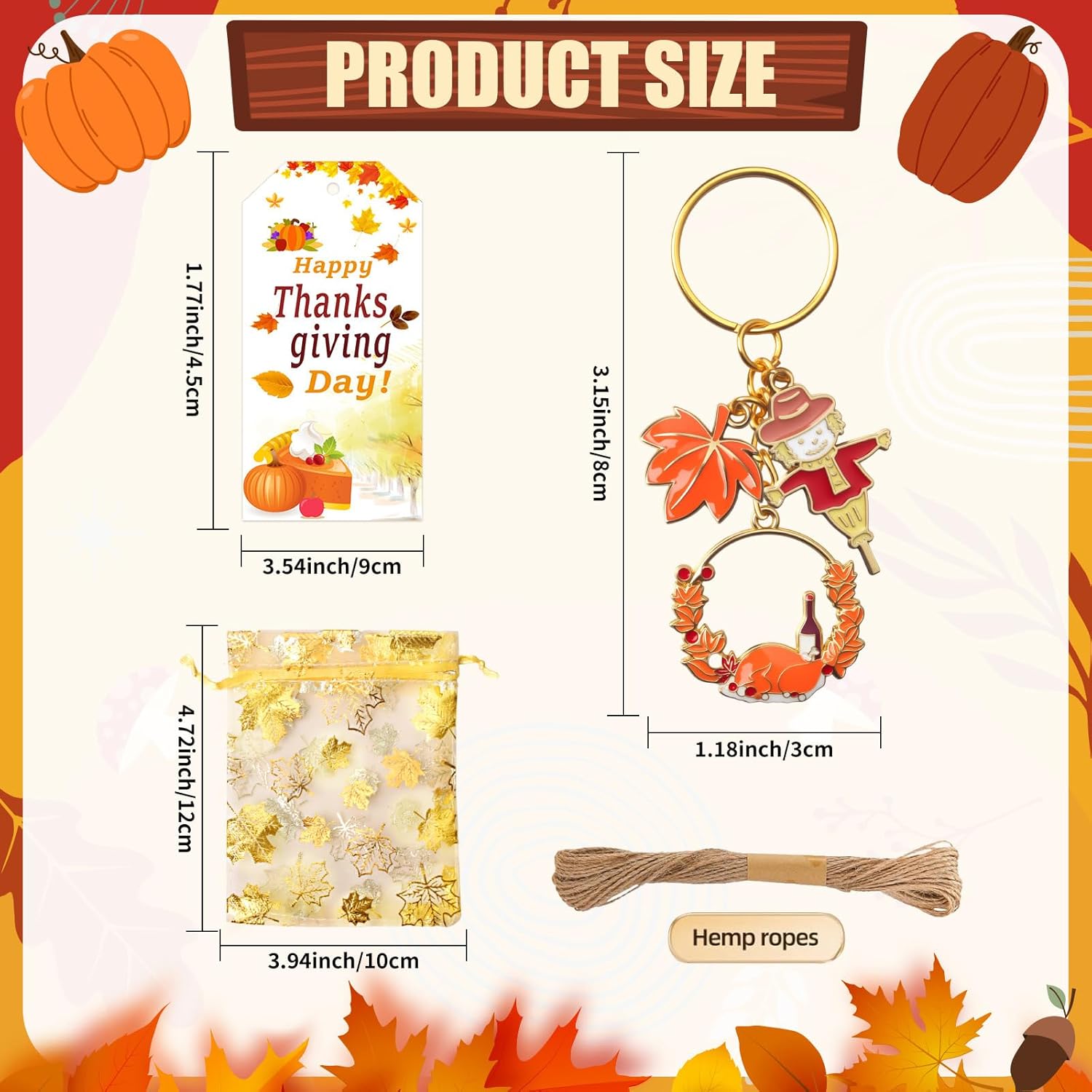 20 Sets Thanksgiving Keychains with Cards and Bags