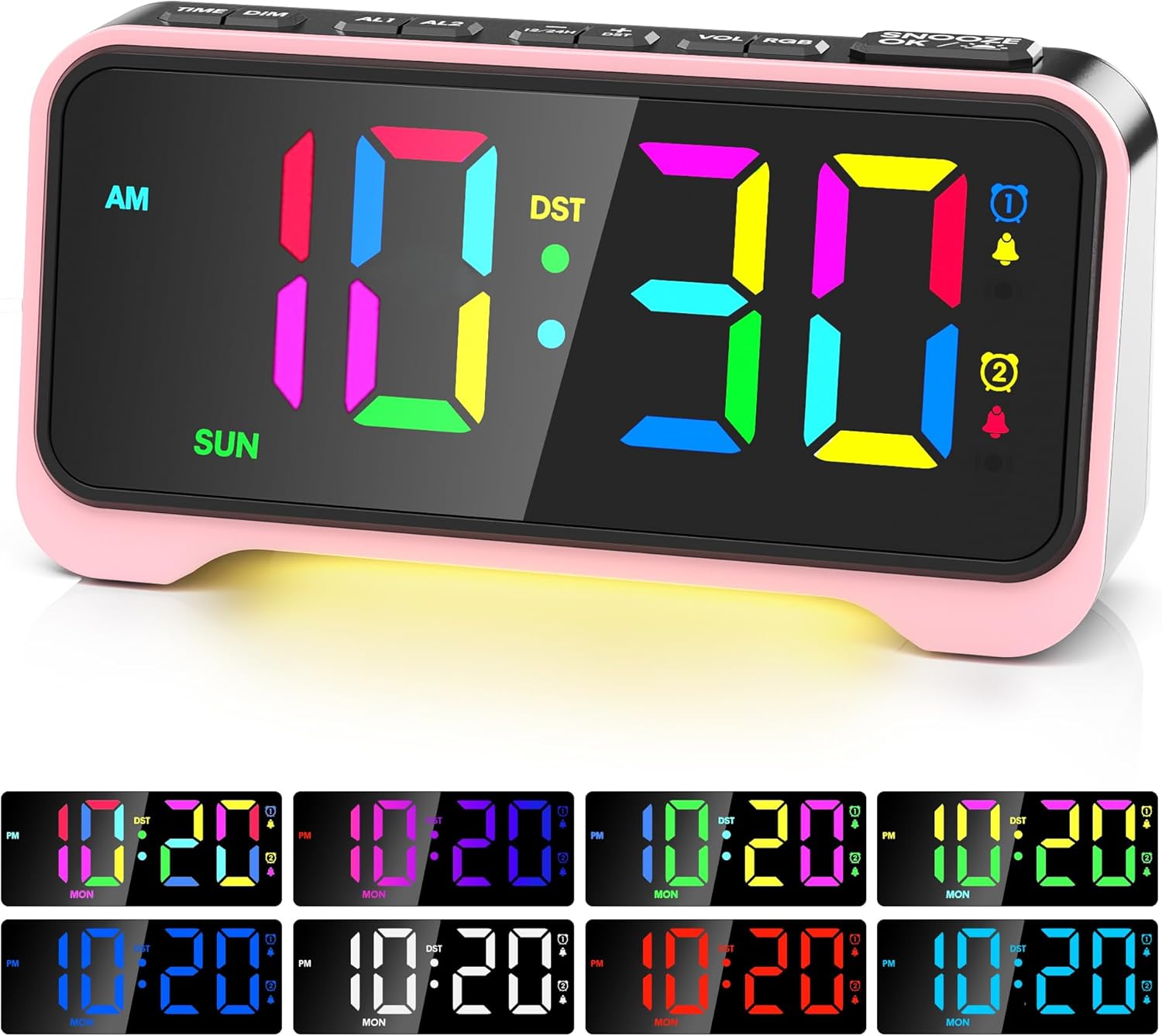 Kids Alarm Clock with RGB Night Light and Dual Alarm