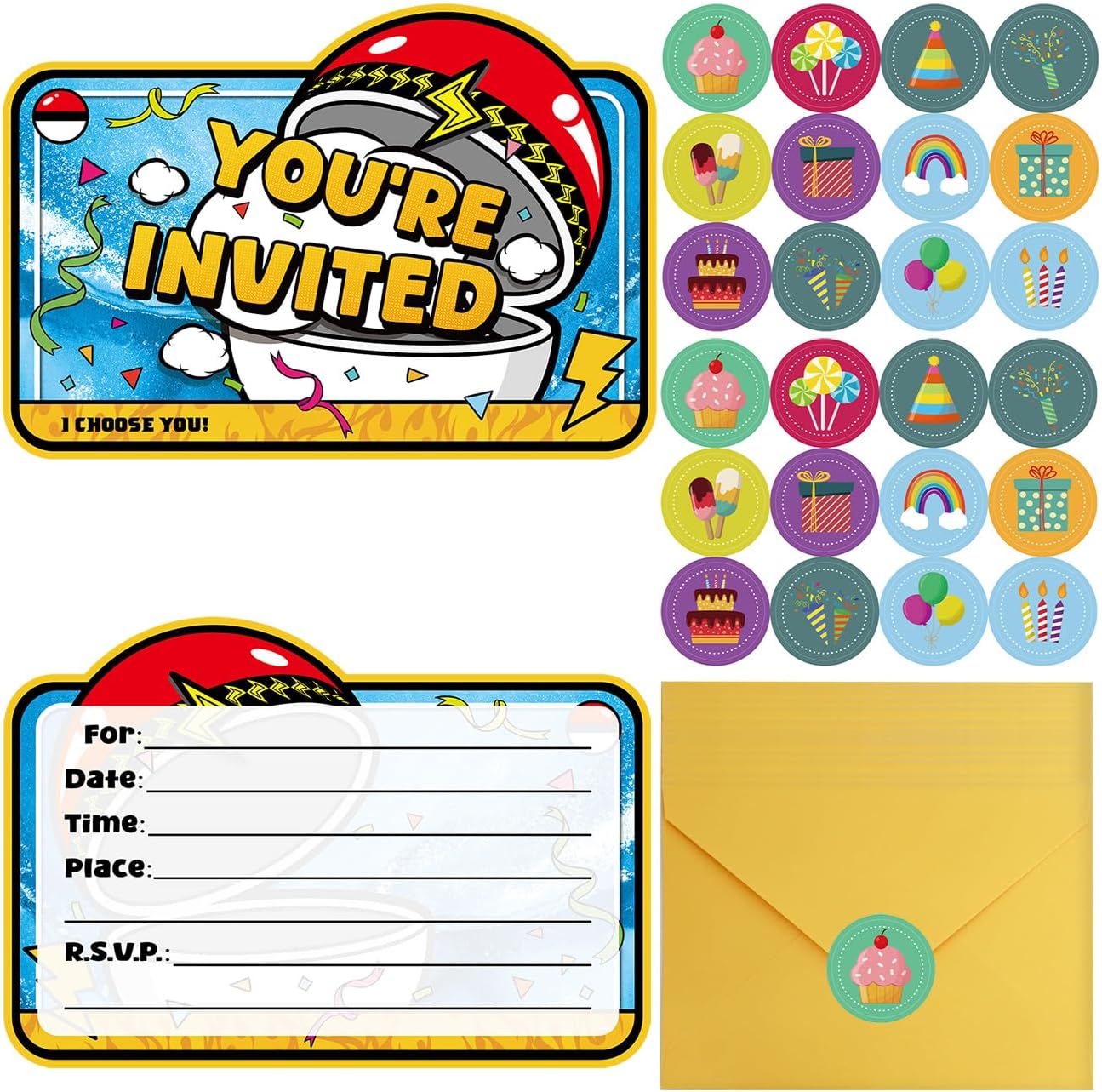 20Pcs Anime Birthday Invitations for Boys