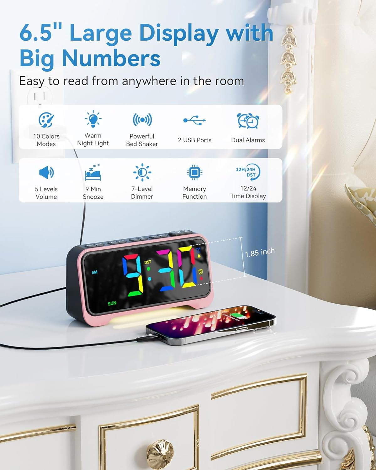 Kids Alarm Clock with RGB Night Light and Dual Alarm