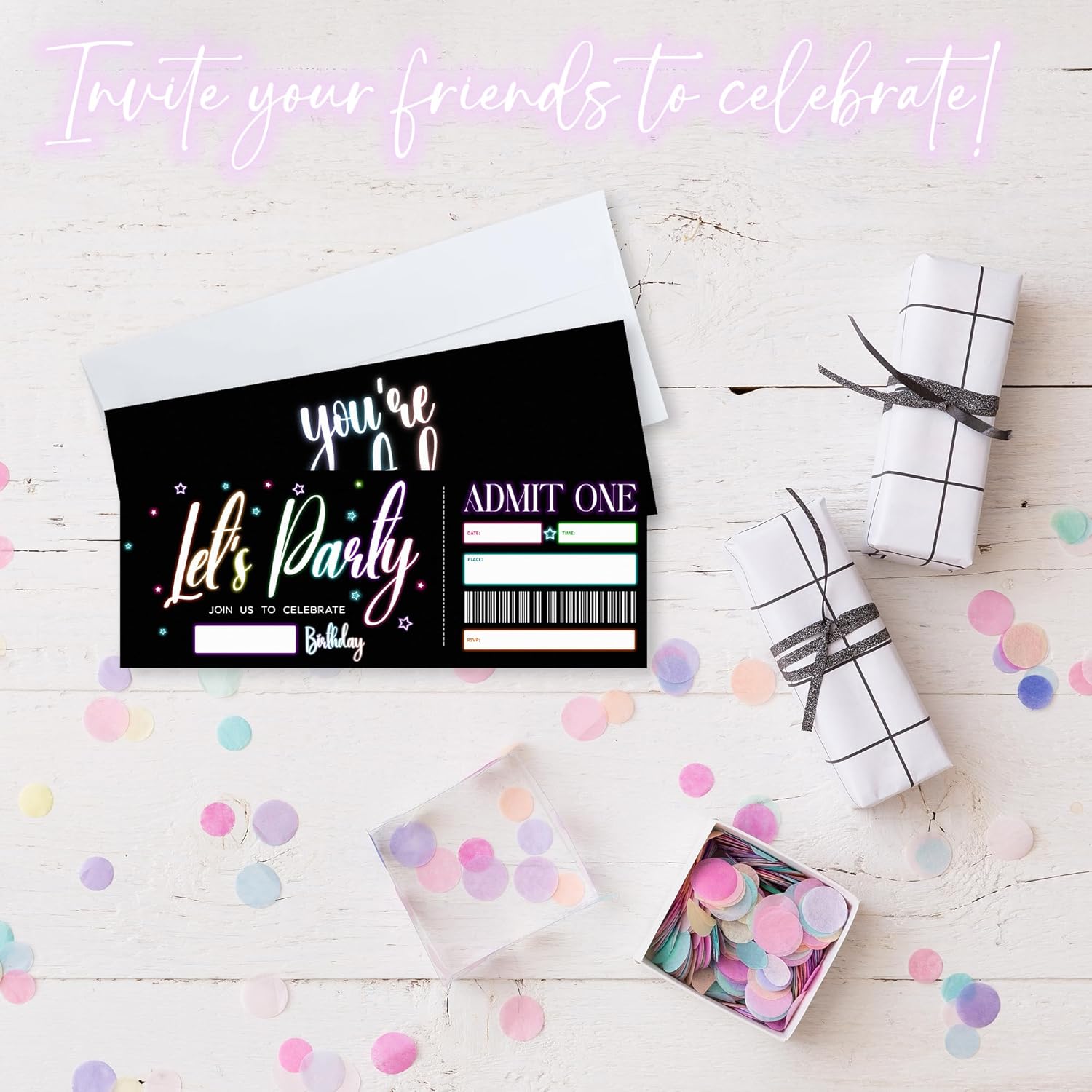 Lets Party Neon Birthday Invites 20 Pcs Double Sided