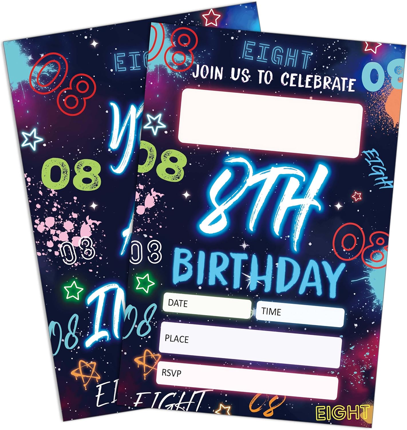 Blue 8th Birthday Invitations with Envelopes