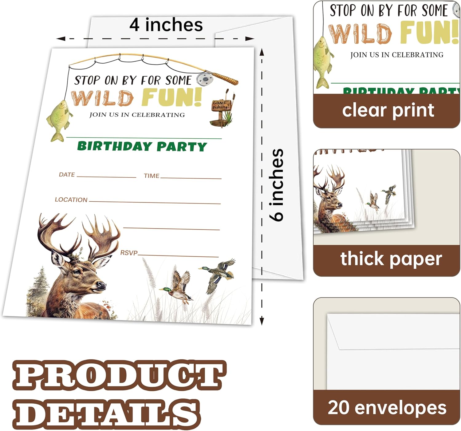 Wild Birthday Invitations Hunt Fishing Theme for Kids