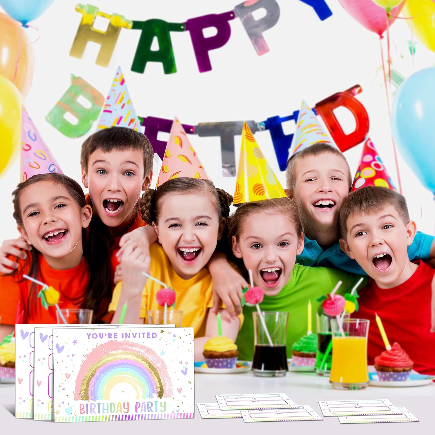 YSTEP Rainbow Birthday Invitations 20 Pack with Envelopes